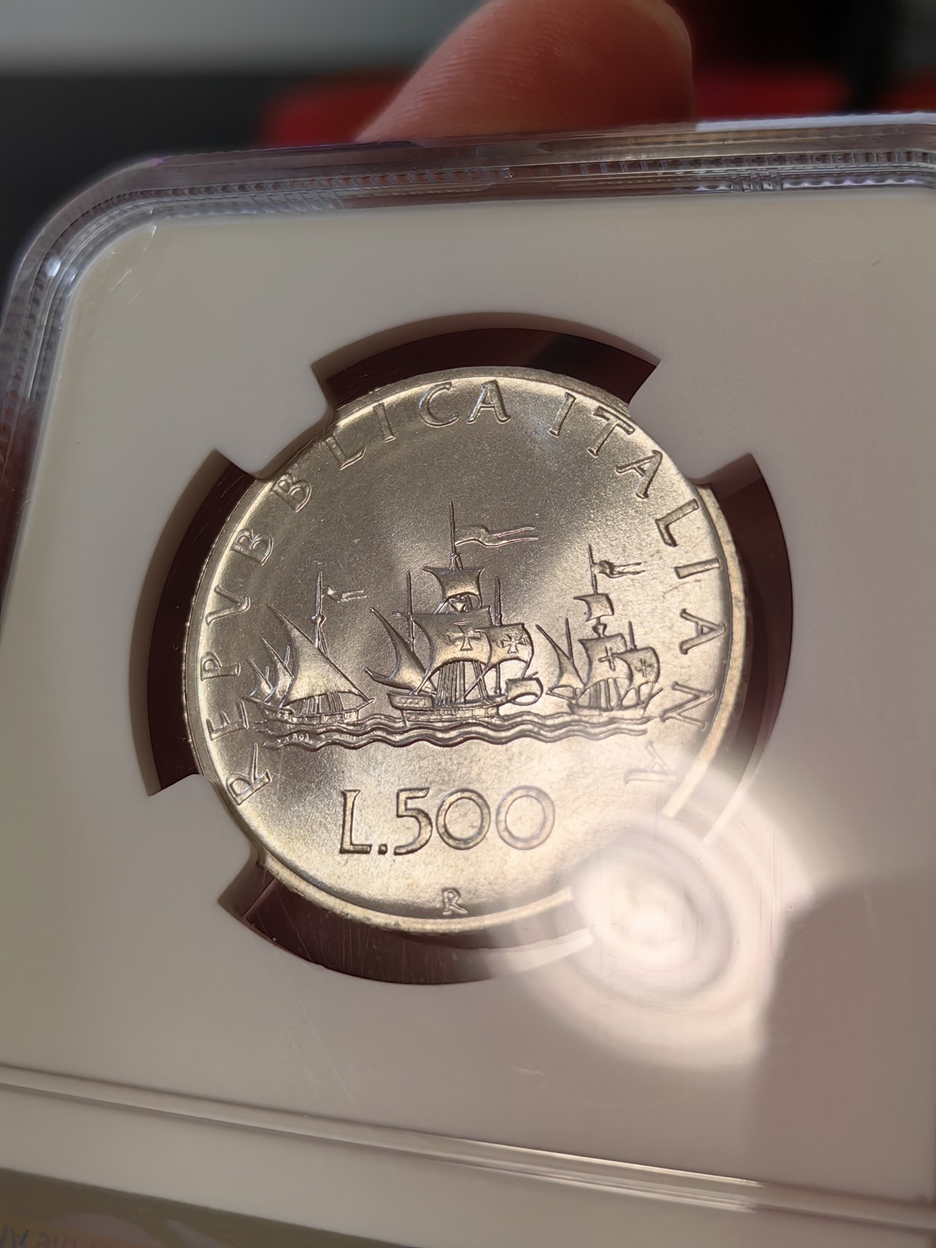 橡树集藏-006场 海纳百川 NGC-MS66  1981年意大利500里拉银币 帆船人妻 经典设计 强车轮原银霜光