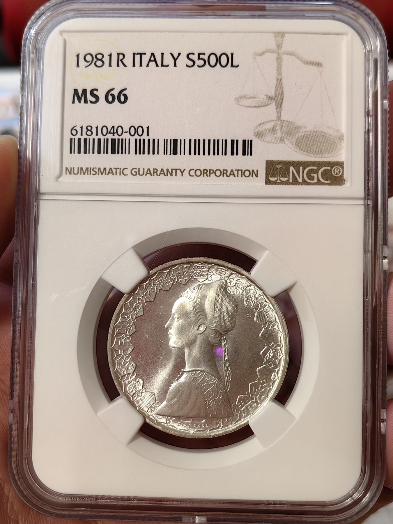 橡树集藏-006场 海纳百川 NGC-MS66  1981年意大利500里拉银币 帆船人妻 经典设计 强车轮原银霜光