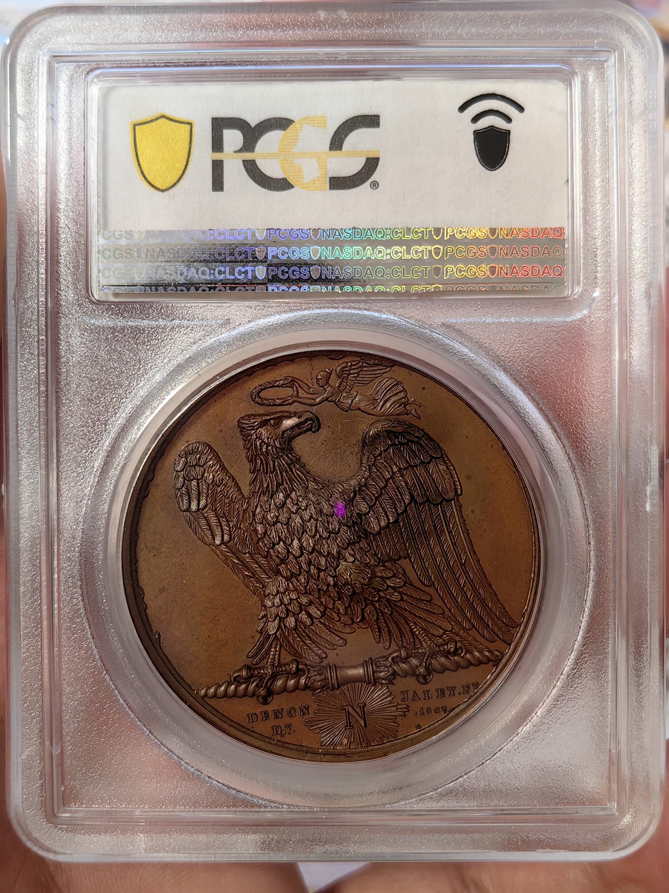 橡树集藏-006场 海纳百川 pcgs-sp66 拿破仑 1807 胜利纪念铜章，原铸，顶级五彩，背面雄鹰被冠以“胜利之冠”，肖像由ANDRLEU雕刻 ，加厚盒。