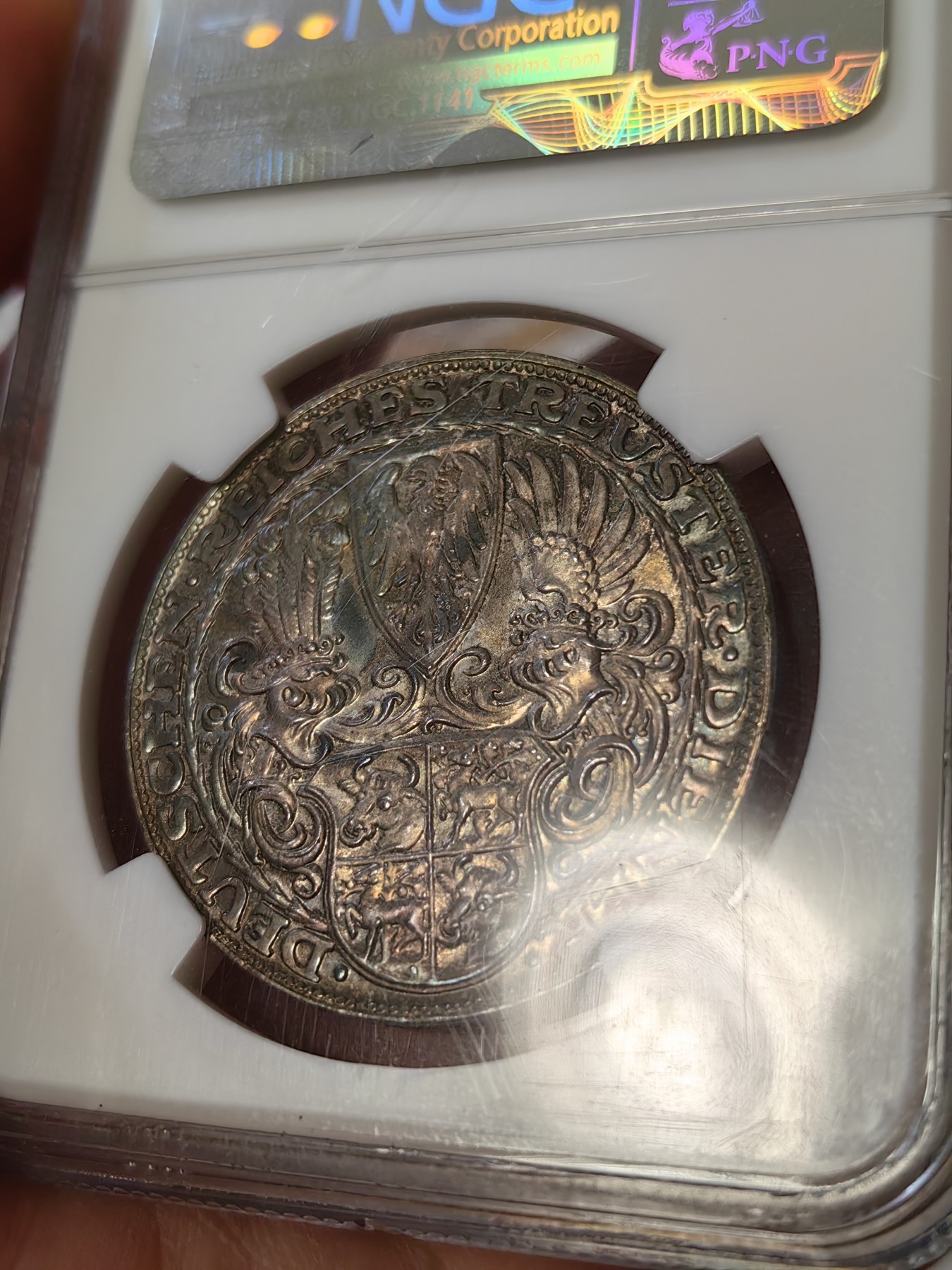 橡树集藏-006场 海纳百川 ngc-ms64 1927年德国银章 兴登堡80大寿纪念 老盒 卡尔哥茨经典品种 双面浓郁重彩包浆 底板浮雕都很好 低评严重
