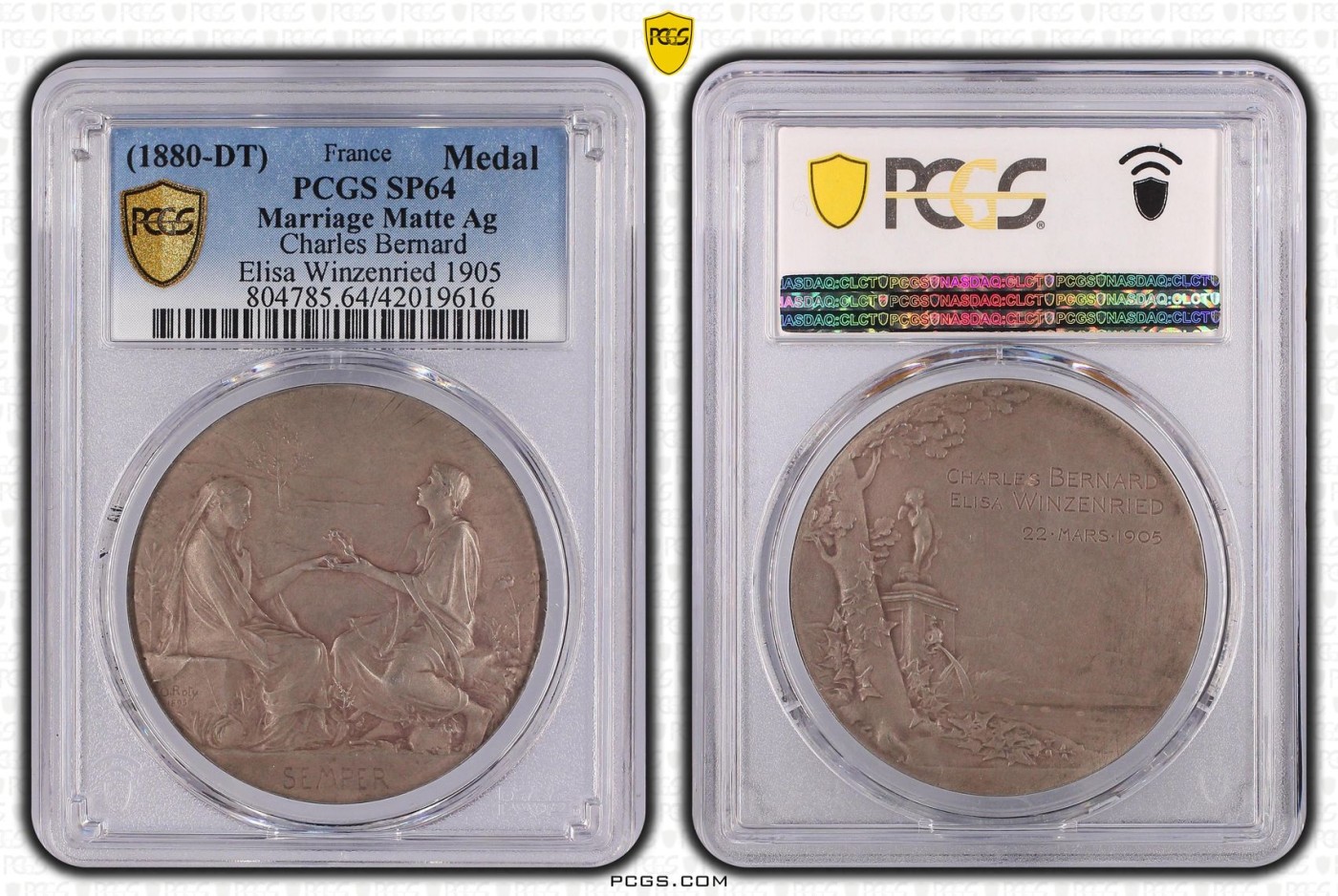 橡树集藏-006场 海纳百川 pcgs-sp64 1880年法国semper真爱永恒婚章 O.Roty经典作品 顶级品相 冠军分 绝美设计