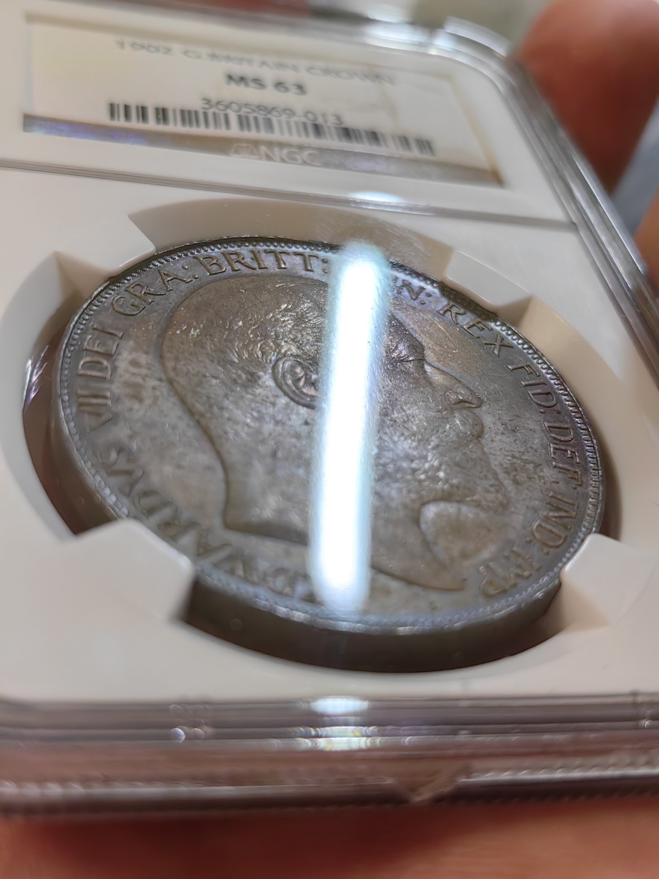 橡树集藏-006场 海纳百川 ngc-MS63 1902年爱七马剑 磨砂质老包浆，正面环彩，背面老包浆，MS63以上高分不多，品相到位的藏品