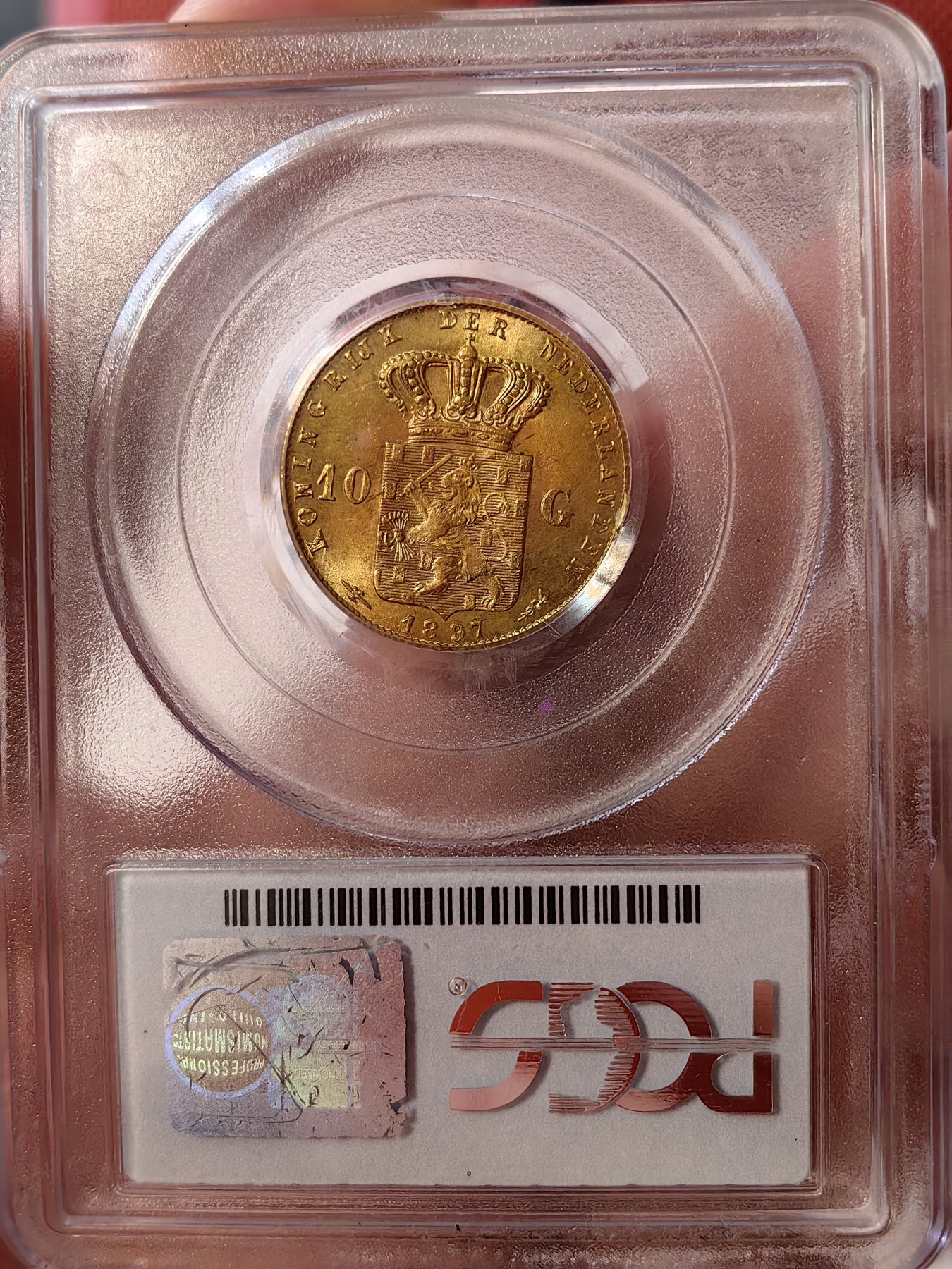 橡树集藏-006场 海纳百川 pcgs-ms64 1897年荷兰威廉明娜10盾金币 可爱的小萝莉 底板打制皆好 pc老盒严评 状态极佳 搏分潜力股