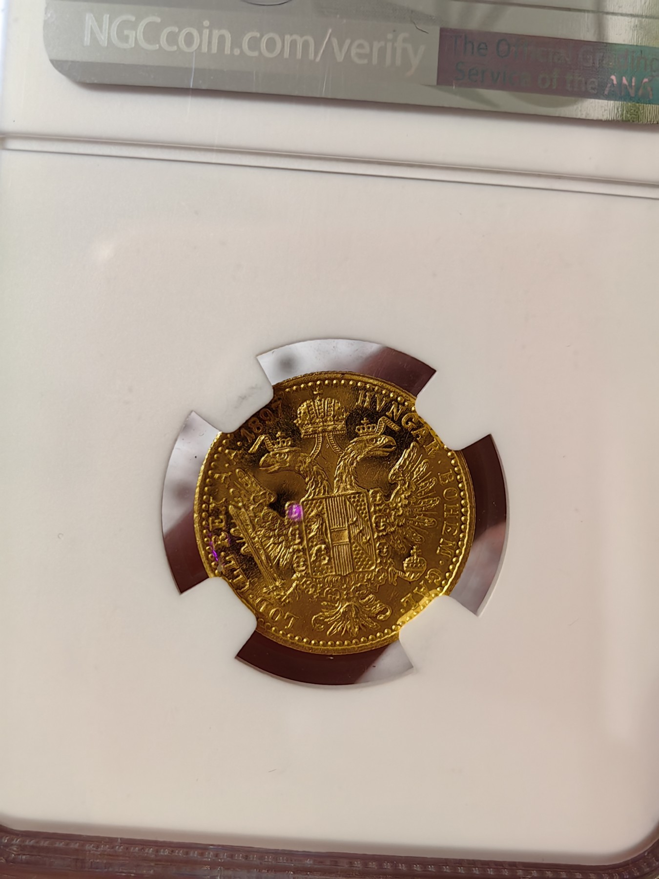 橡树集藏-006场 海纳百川 NGC-MS64PL 1897年奥地利弗朗茨约瑟夫1杜卡特金币，罕见原铸。顶级镜面效果，绝美。 N盒3枚纪录中的冠军分！！！ 今年1月Ha不带PL的 MS63分 成交价660刀