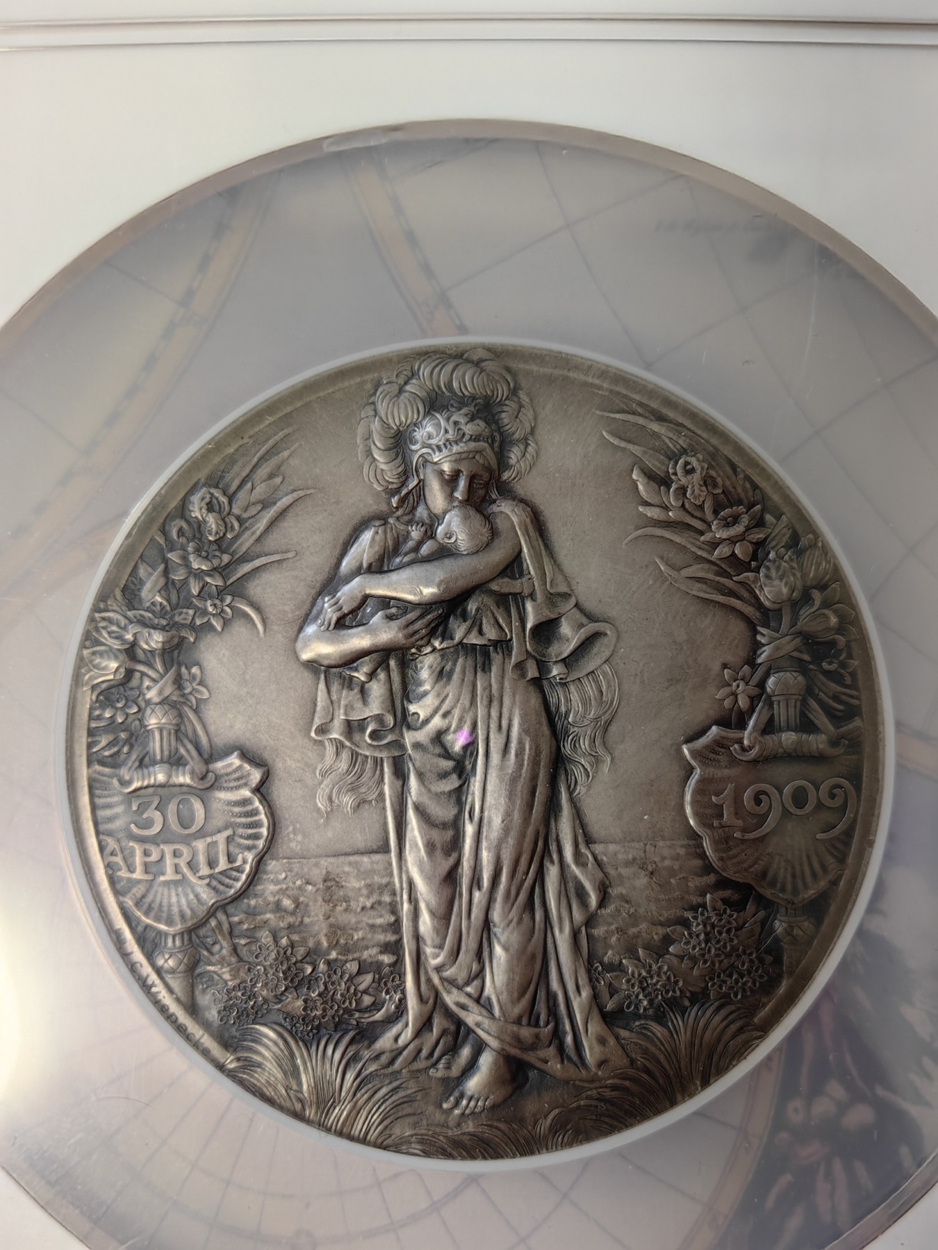 橡树集藏-006场 海纳百川 NGC MS63 1909年荷兰朱莉安娜公主诞生纪念大银章，发行量400枚，荷兰王室经典名章 现在好品相的越来越难见到！！！