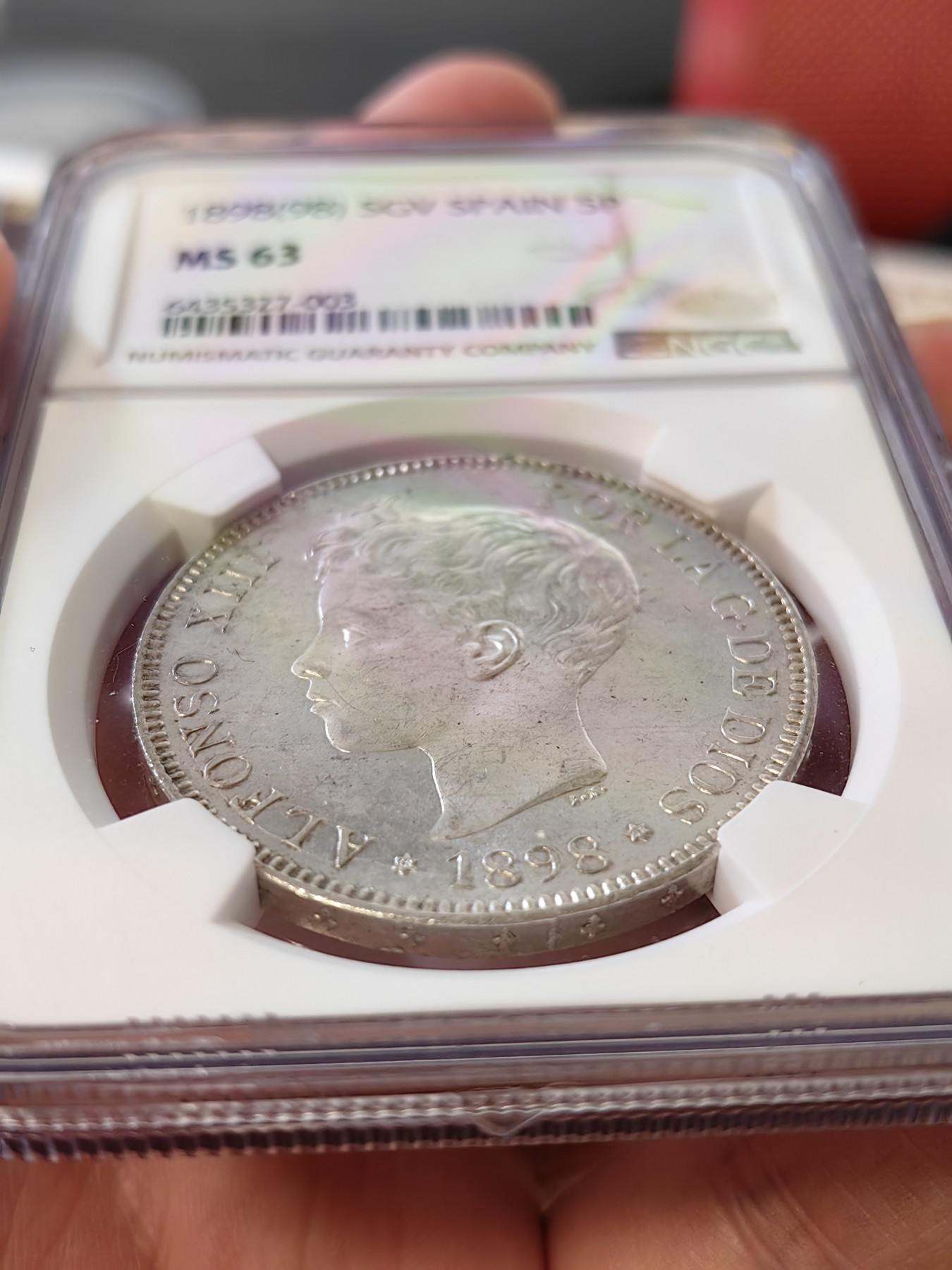 橡树集藏-006场 海纳百川 ngc-MS63 1898年西班牙5比塞塔大银币 经典的可爱男童 王冠双柱 越来越受欢迎的品种