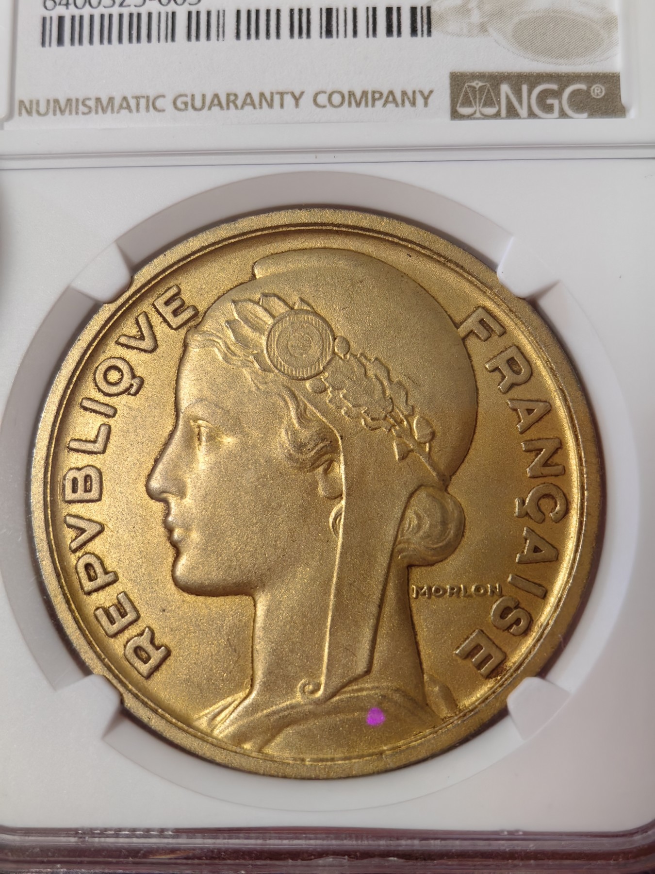 橡树集藏-006场 海纳百川 ngc-Ms65 1947年法国梦珂雷森市议会议员银章 摩龙经典设计 自由帽玛丽安娜 加厚大尺寸 镀金层底板高点皆完美 实物绝美 绝对低评 冠军分自藏好品