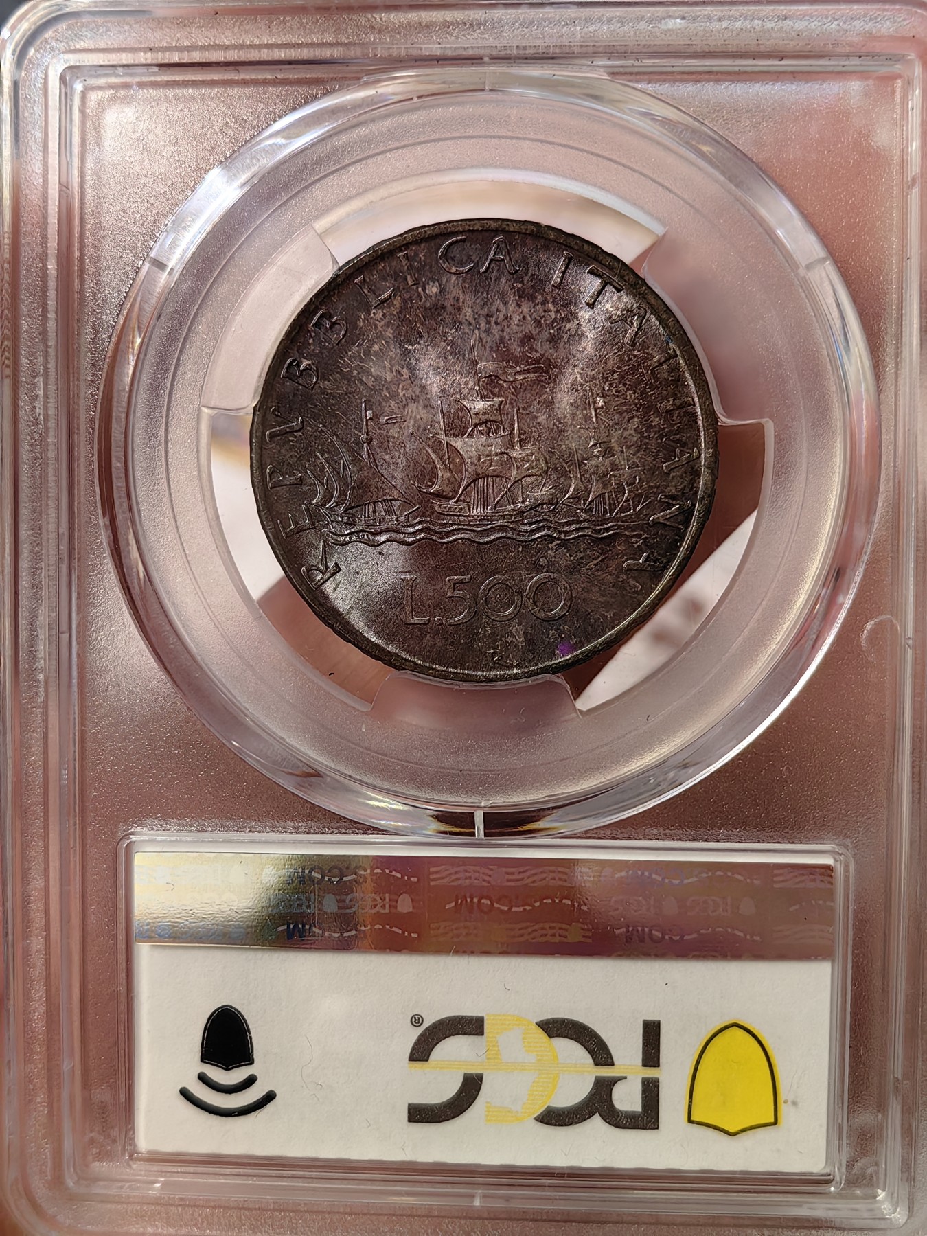 橡树集藏-006场 海纳百川 pcgs-ms66 1958年意大利500里拉银币 热门帆船人妻 经典设计 双面顶级浓郁彩浆 无敌车轮霜光 纵享丝滑 不可多见首年版 亚军分 仅一枚66+更高 实物绝美