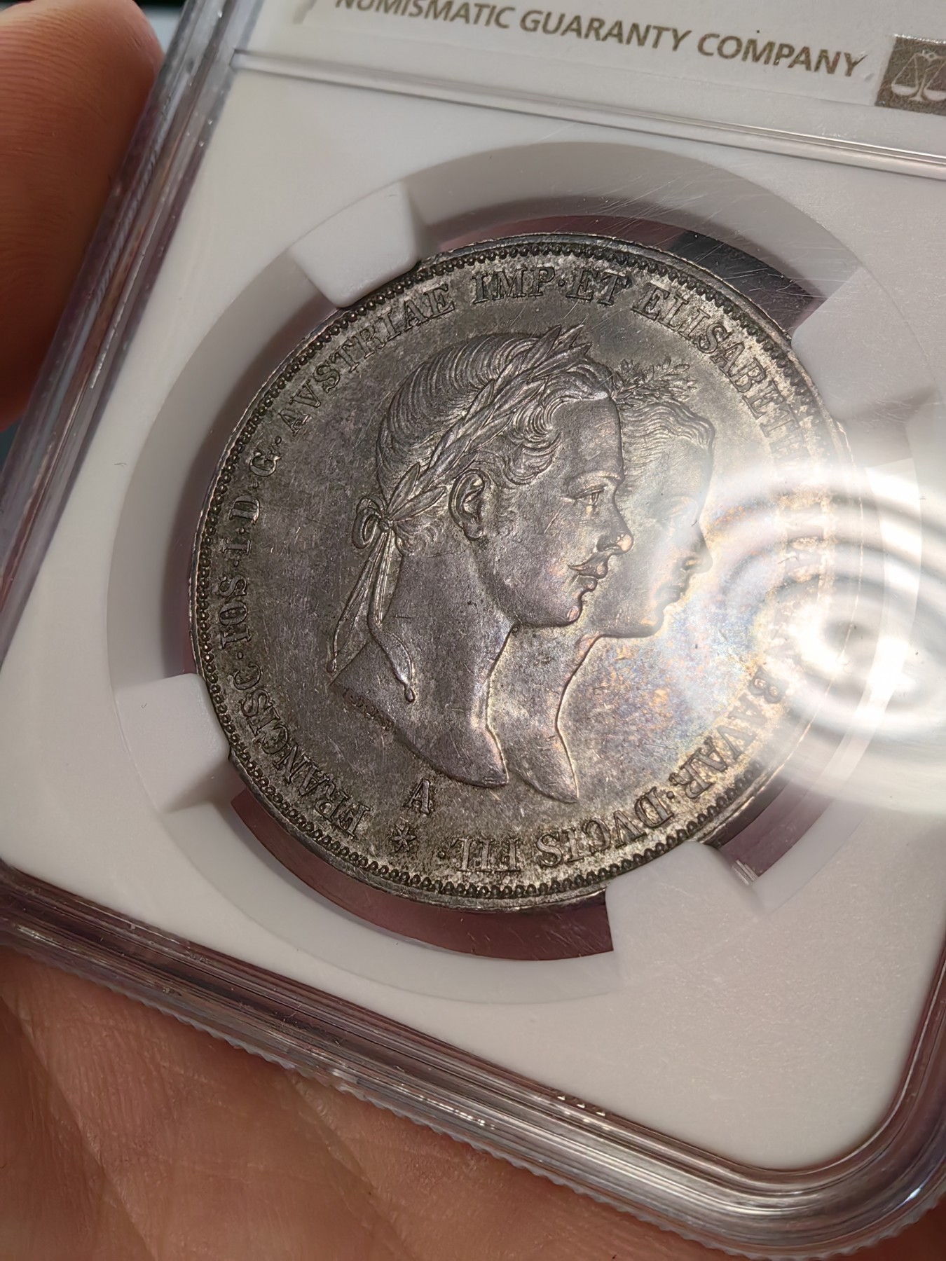 橡树集藏-006场 海纳百川 ngc-Ms62 1854年奥地利2盾大银币 茜茜结婚纪念 经典超热门品种 无需介绍 双面老包浆状态相当可以 基本已沉淀很难碰到 喜欢就拿下不要错过