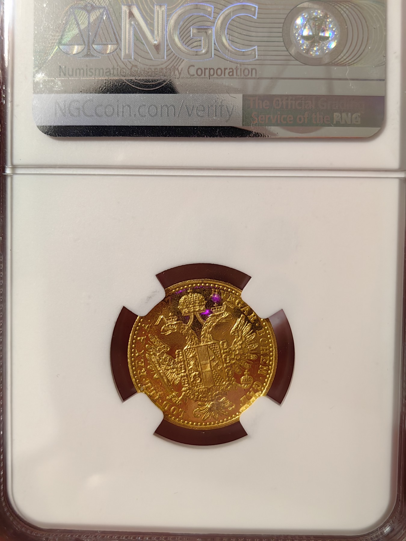 橡树集藏-006场 海纳百川 NGC-MS64PL 1897年奥地利弗朗茨约瑟夫1杜卡特金币，罕见原铸。顶级镜面效果，绝美。 N盒3枚纪录中的冠军分！！！ 今年1月Ha不带PL的 MS63分 成交价660刀