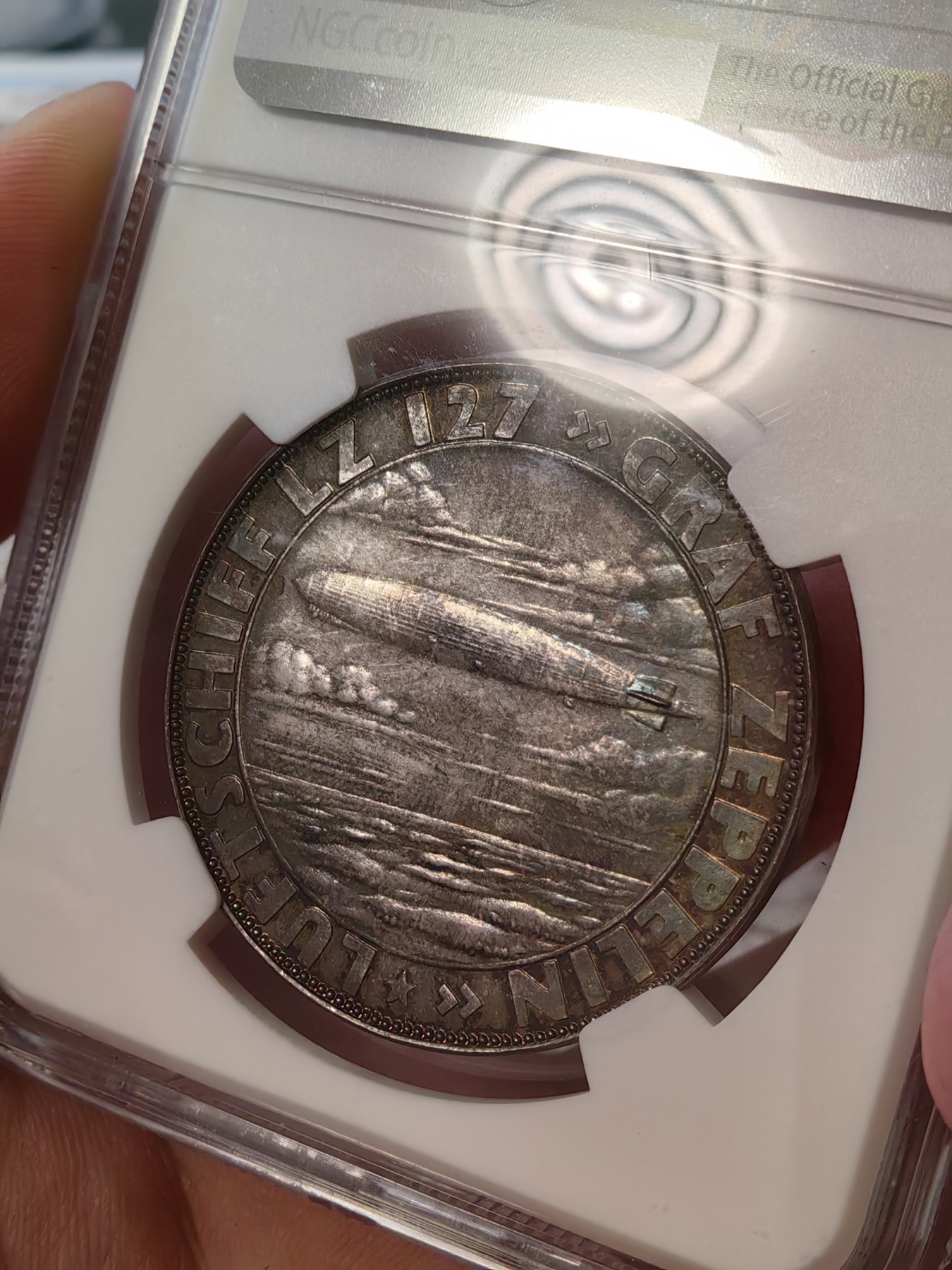 橡树集藏-006场 海纳百川 NGC-ms66 ,1928 齐柏林爵士纪念银章，顶级高分，镜面五彩。