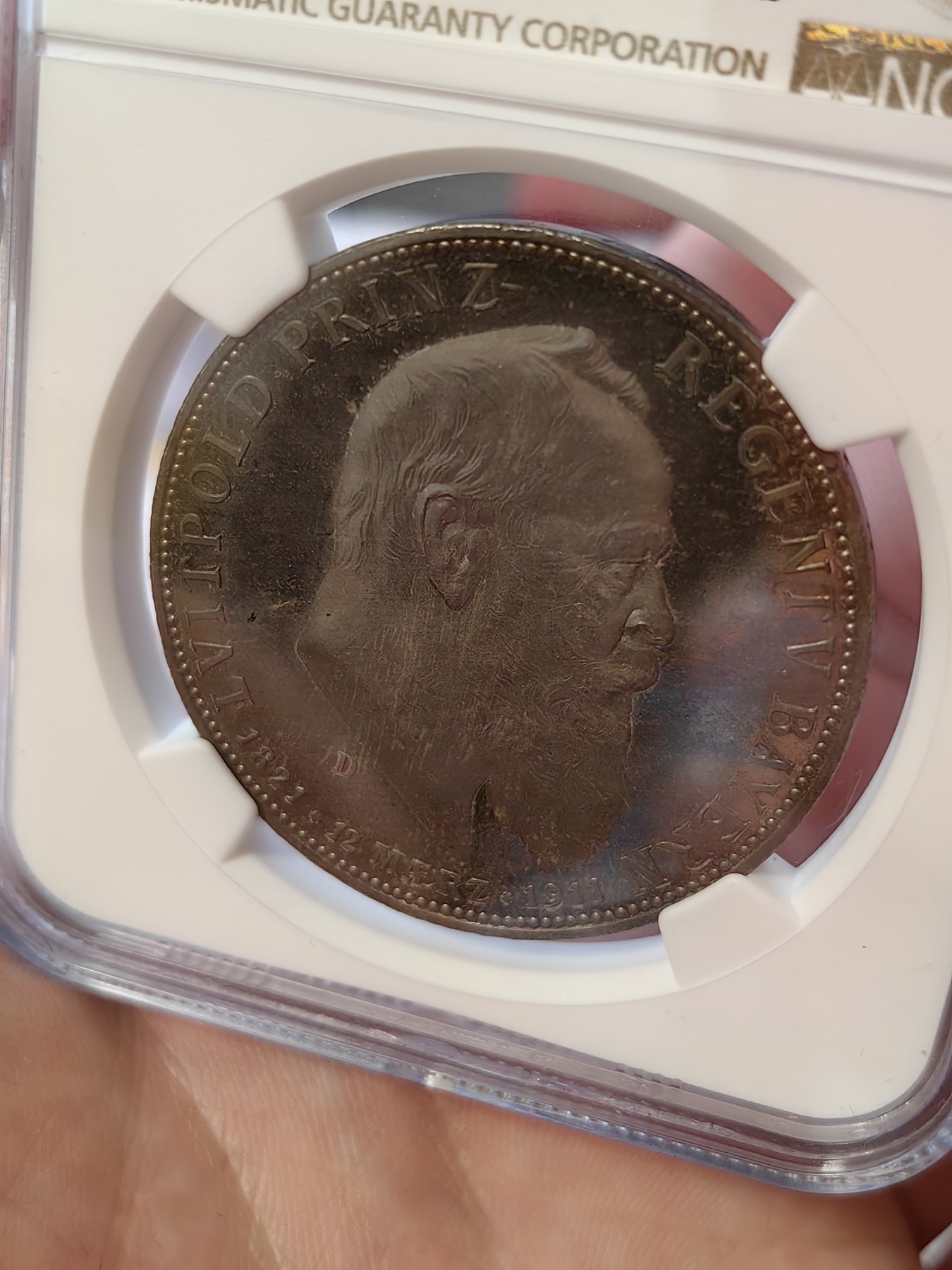 橡树集藏-006场 海纳百川 ngc-pf65 1911年巴伐利亚摄政王90大寿 5马克大银币 n/p双料冠军分 浓郁深彩包浆