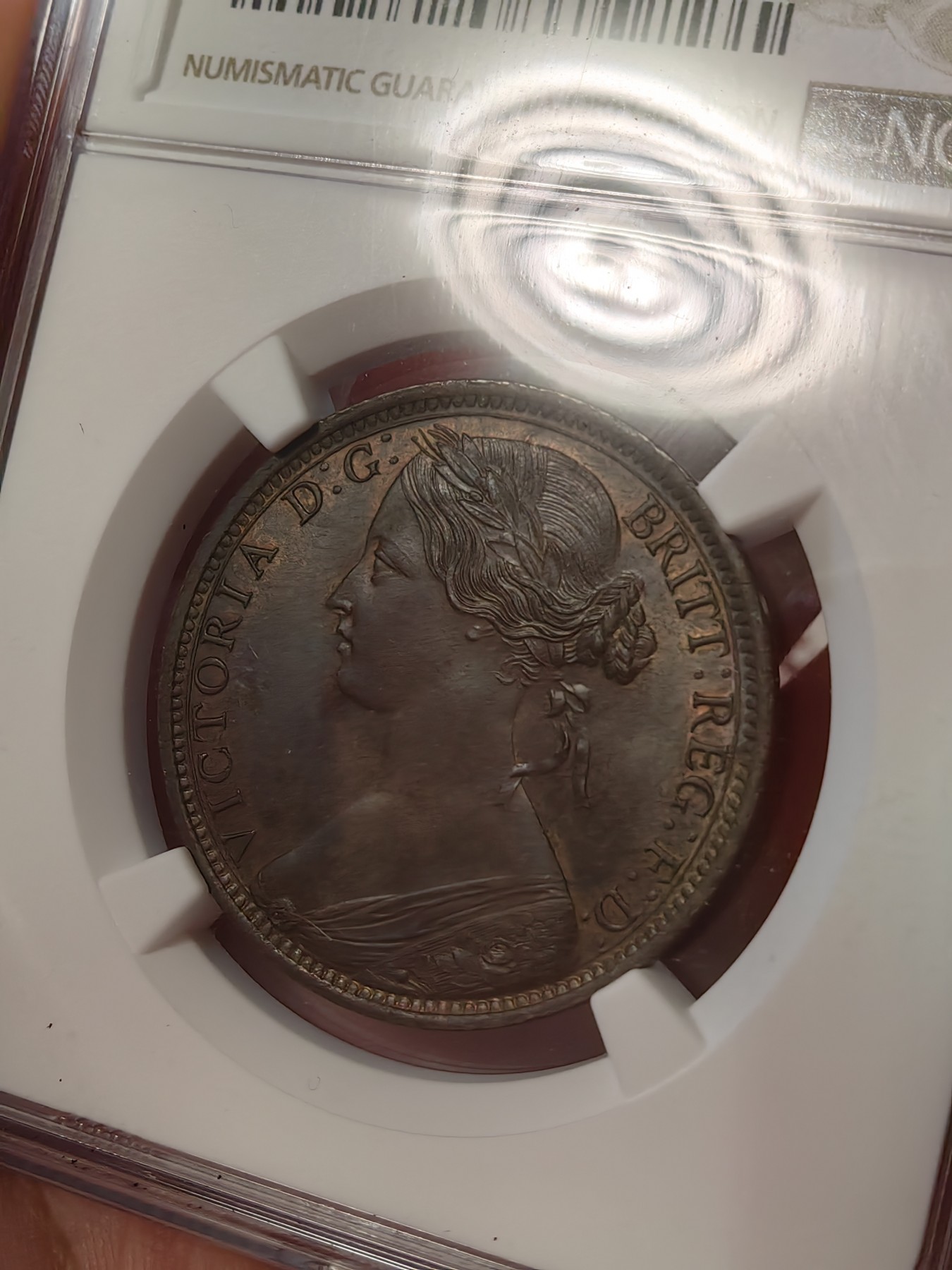 橡树集藏-006场 海纳百川 ngc-Ms64bn 1862年英国维多利亚1便士铜币 底板打制优异 铜色四溢 状态绝佳 感觉低评