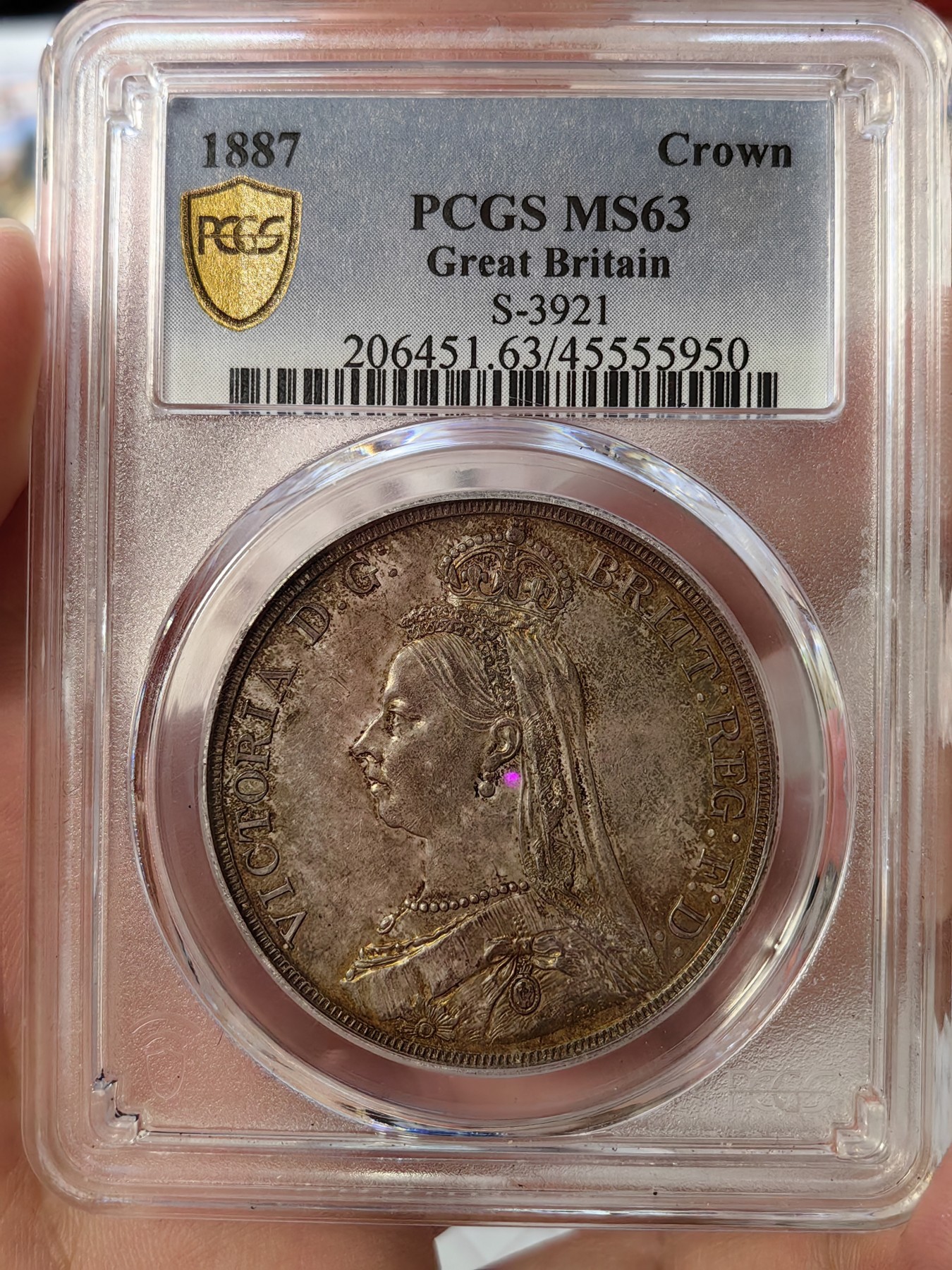 橡树集藏-006场 海纳百川 pcgs ms63 1887年英国1克朗 维多利亚马剑克朗 大热品种无需多言 此枚双面老包浆 经典锦盒彩 实物状态一流