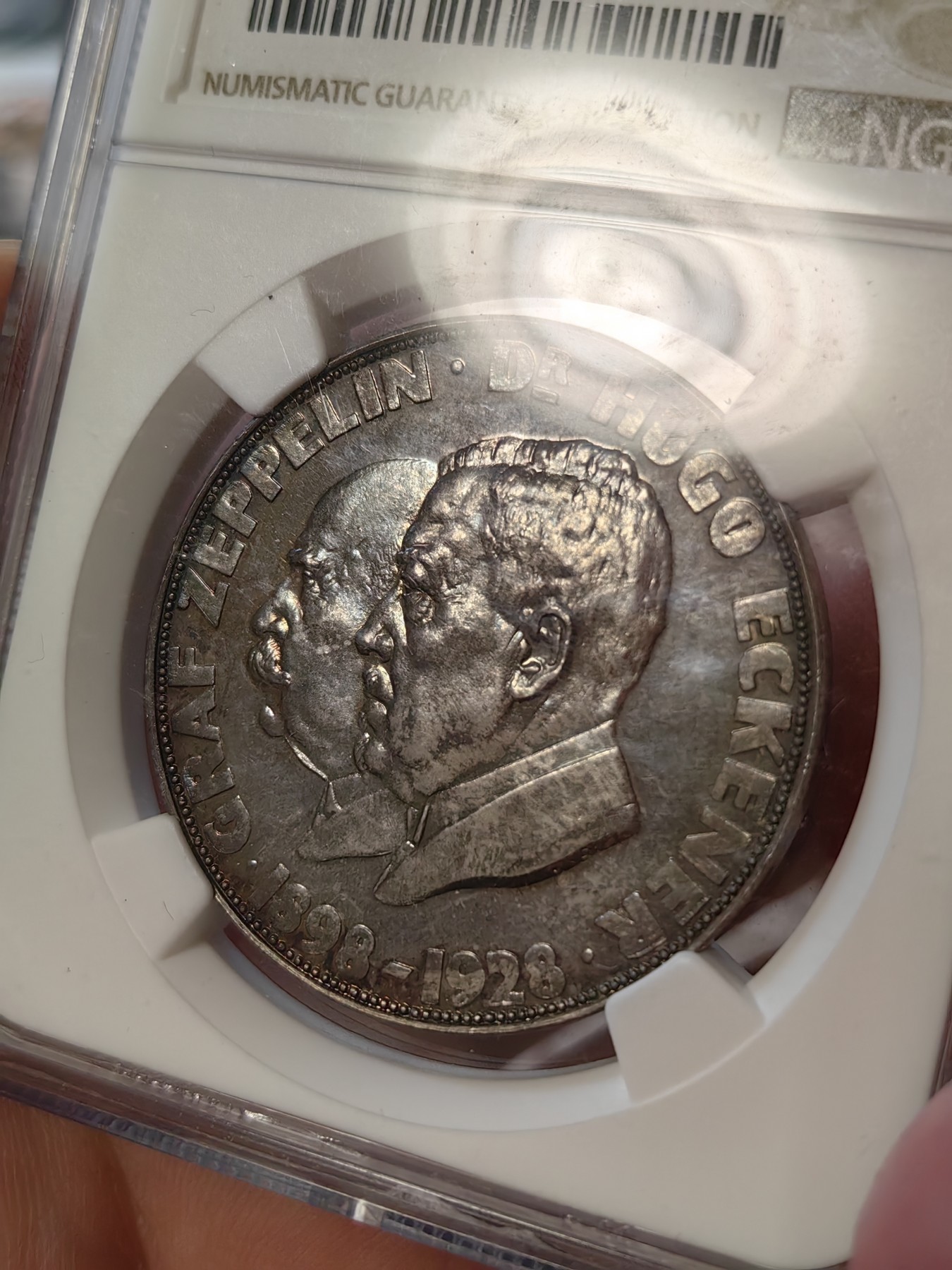 橡树集藏-006场 海纳百川 NGC-ms66 ,1928 齐柏林爵士纪念银章，顶级高分，镜面五彩。