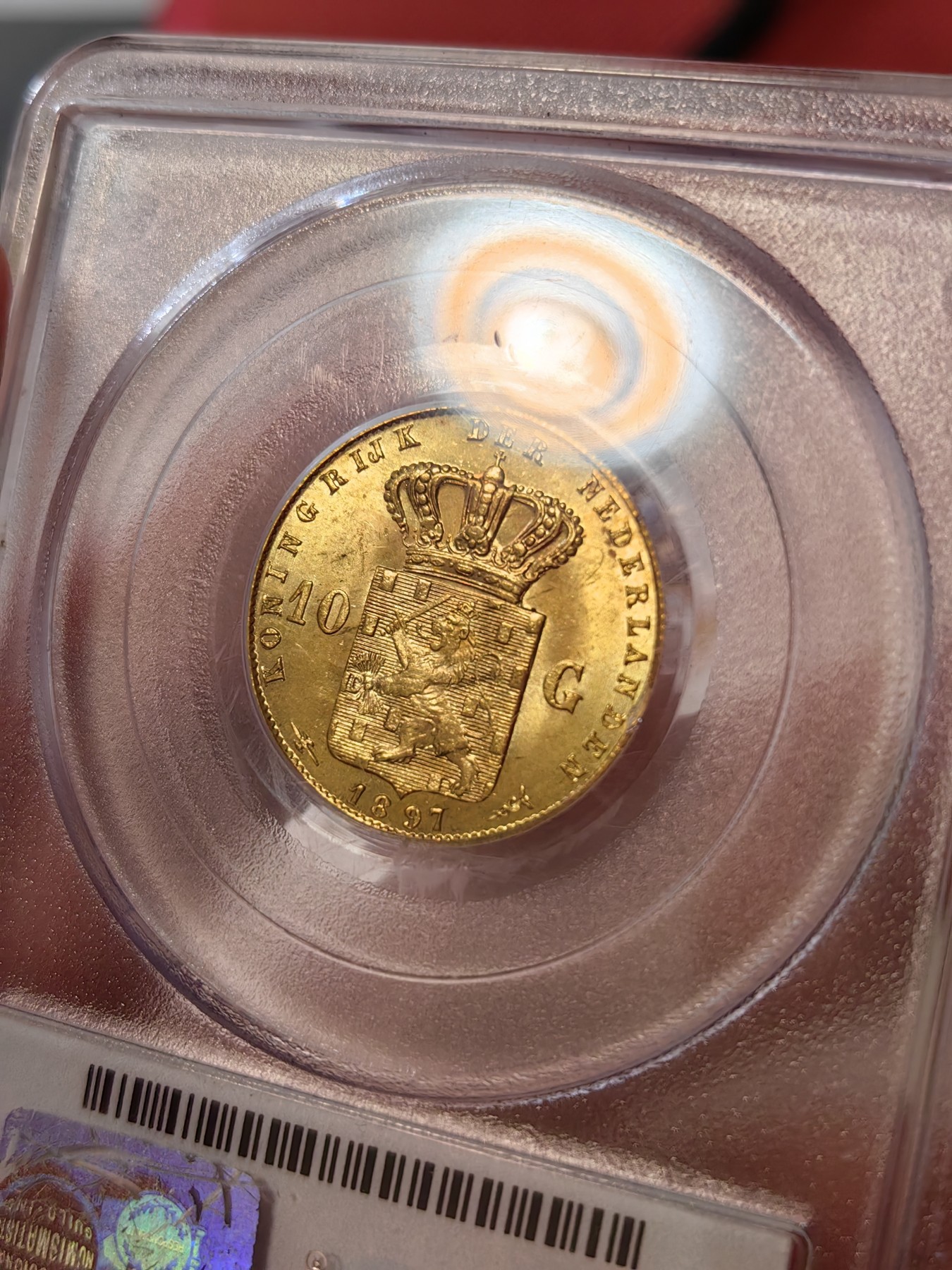 橡树集藏-006场 海纳百川 pcgs-ms64 1897年荷兰威廉明娜10盾金币 可爱的小萝莉 底板打制皆好 pc老盒严评 状态极佳 搏分潜力股