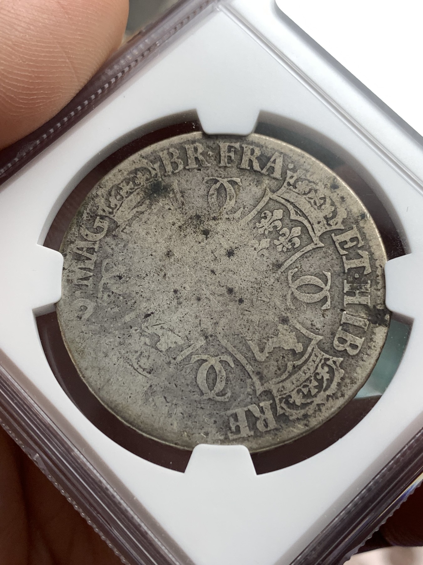 《竞宝斋》第180场-周日，周一2场 (全场包邮) NGC-AGD 1676年英国查理二世克朗银币 品相差些，不过没硬伤