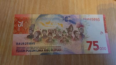 【世界钱币】精选微拍第64期暨2023年第十一期 裸钞专场（有最新展会卖剩品种） 2020年印度尼西亚75000卢比 纪念钞 无47尾号895