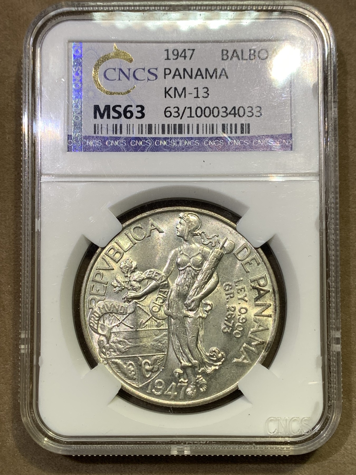 《竞宝斋》第180场-周日，周一2场 (全场包邮) CNCS MS63 巴拿马1947年1巴波亚银币