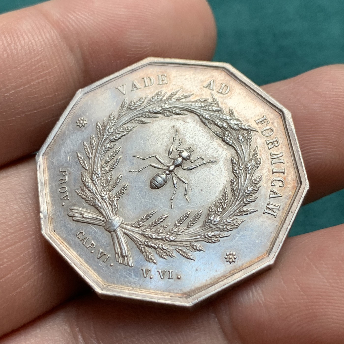 《竞宝斋》第180场-周日，周一2场 (全场包邮) 法国1880-1898十角银质代币jeton 蚂蚁储蓄 边铭丰饶角AR 重量16.2g 直径33mm