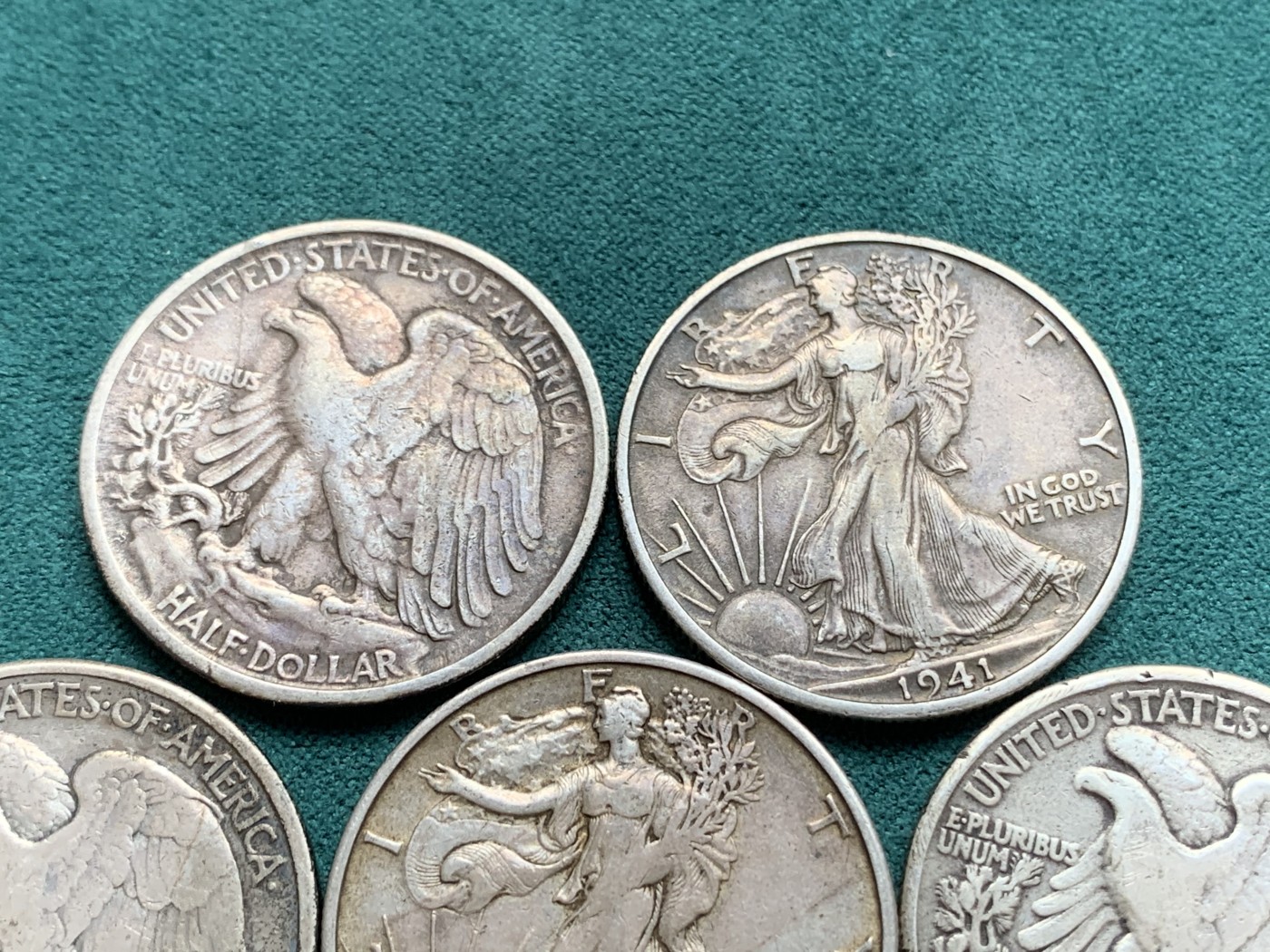 《竞宝斋》第180场-周日，周一2场 (全场包邮) 五枚一组 美国1936-1945行走女神半圆银币