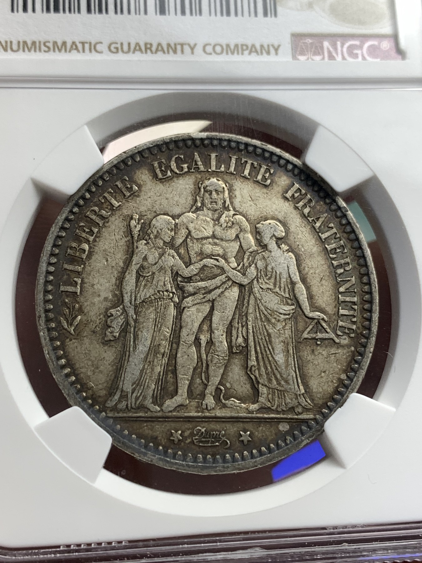 《竞宝斋》第180场-周日，周一2场 (全场包邮) NGC XF45 法国1873A大力神5法郎银币 厚黑包浆