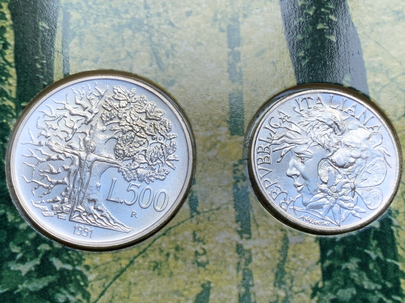 《竞宝斋》第180场-周日，周一2场 (全场包邮) 意大利，1991，花神2枚一套原装银币