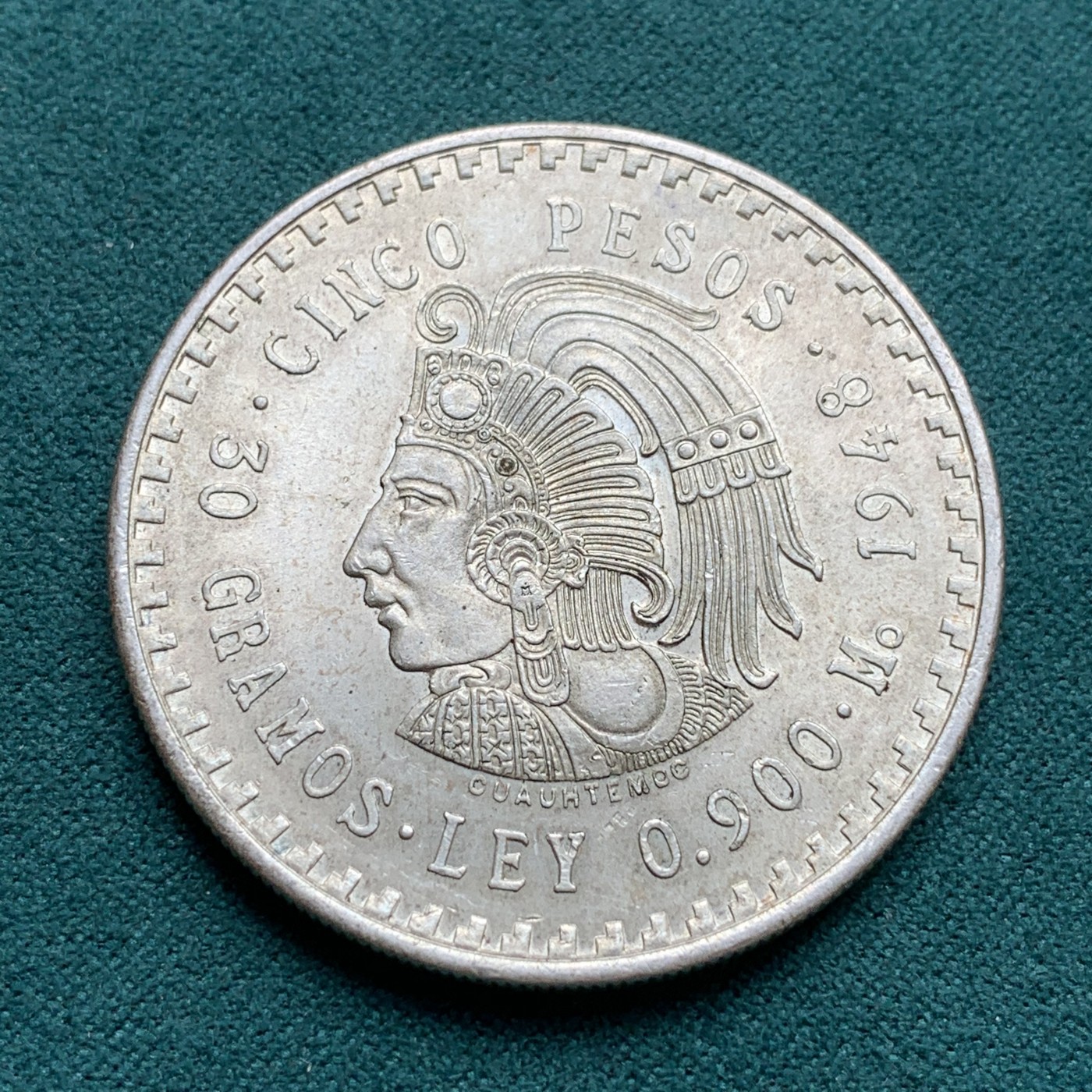 《竞宝斋》第180场-周日，周一2场 (全场包邮) 墨西哥印第安人 1948年5比索30克大银币