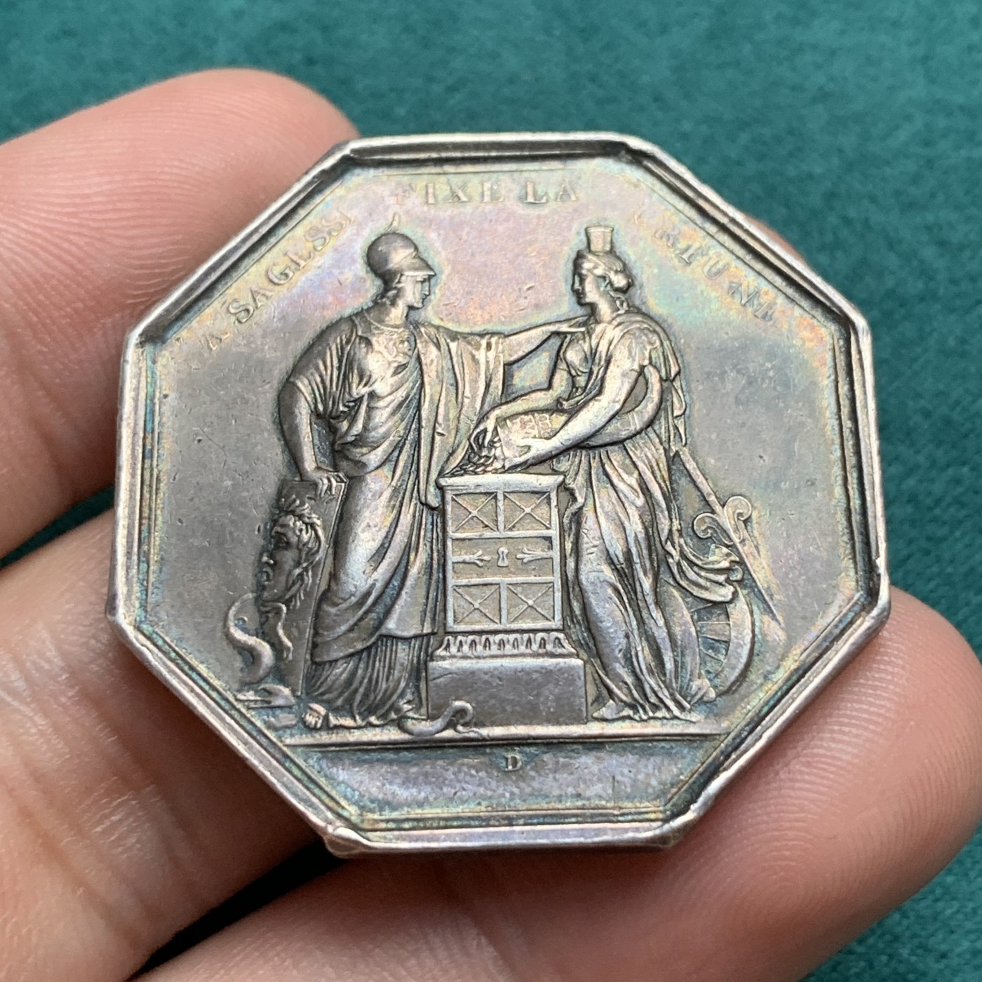 《竞宝斋》第180场-周日，周一2场 (全场包邮) 法国1845-1860年法兰西银行八角银质代币36mm，22.4g  Aregnt边铭 早期年份