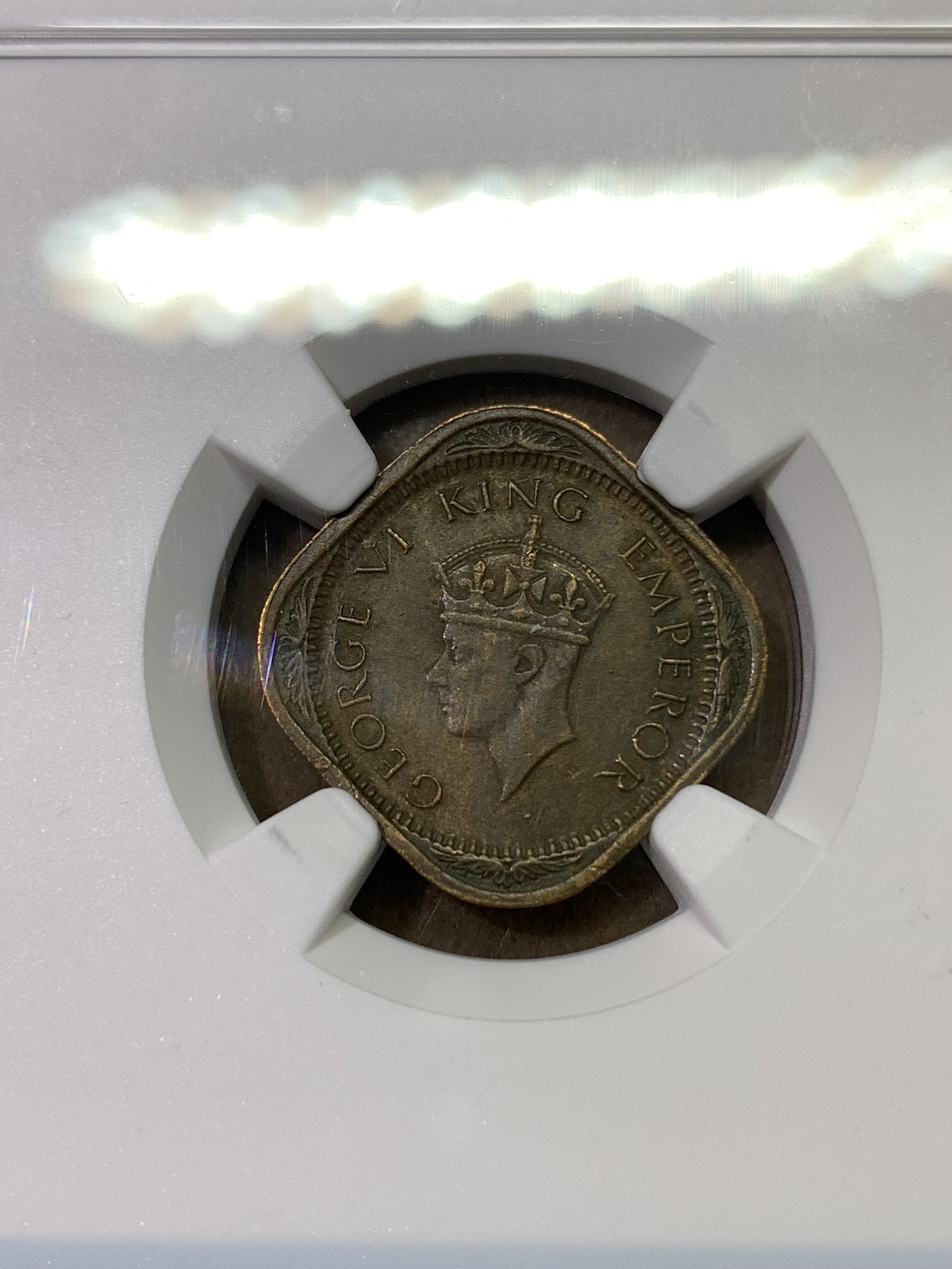 《竞宝斋》第180场-周日，周一2场 (全场包邮) NGC MS61 英属印度1944乔治六世1/2 ANNA 铜币