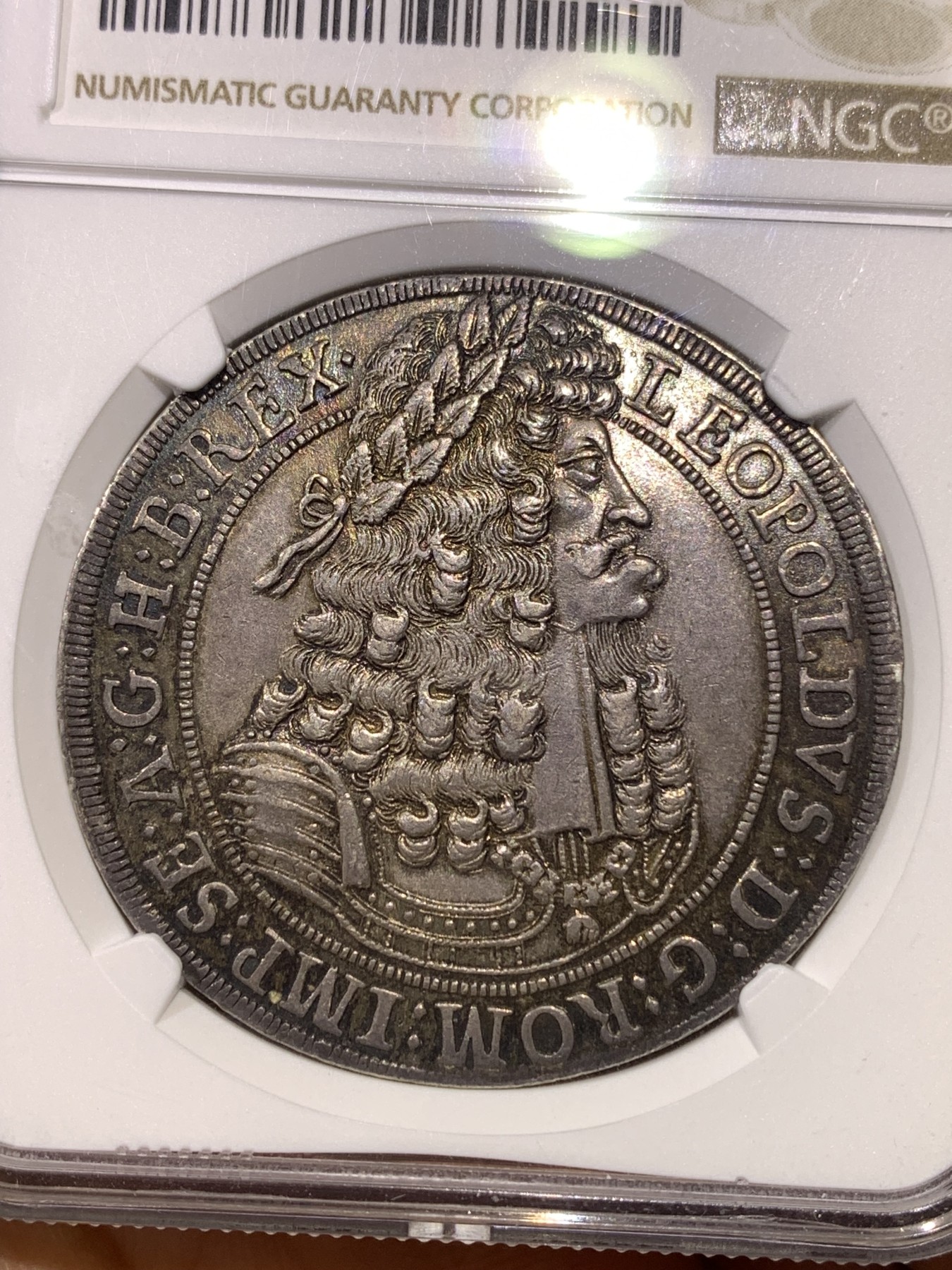 《竞宝斋》第180场-周日，周一2场 (全场包邮) 亚军分 NGC MS63 神圣罗马帝国1698/7骑字版 大波浪 猪嘴 泰勒 银币 打制均匀 状态非常好