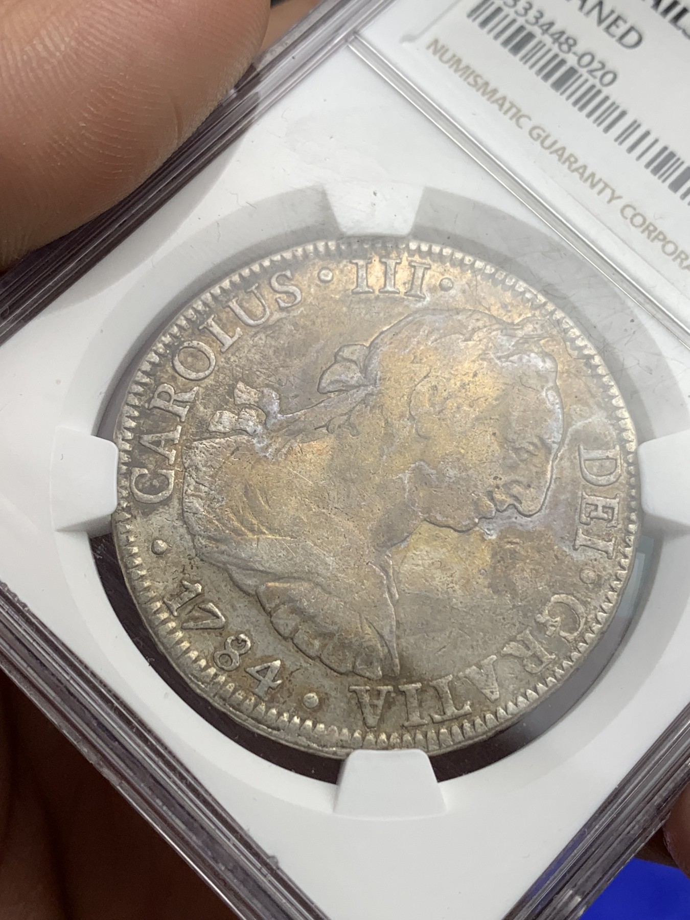 《竞宝斋》第180场-周日，周一2场 (全场包邮) NGC–VFD 墨西哥 1784年卡洛斯三世双柱银币。