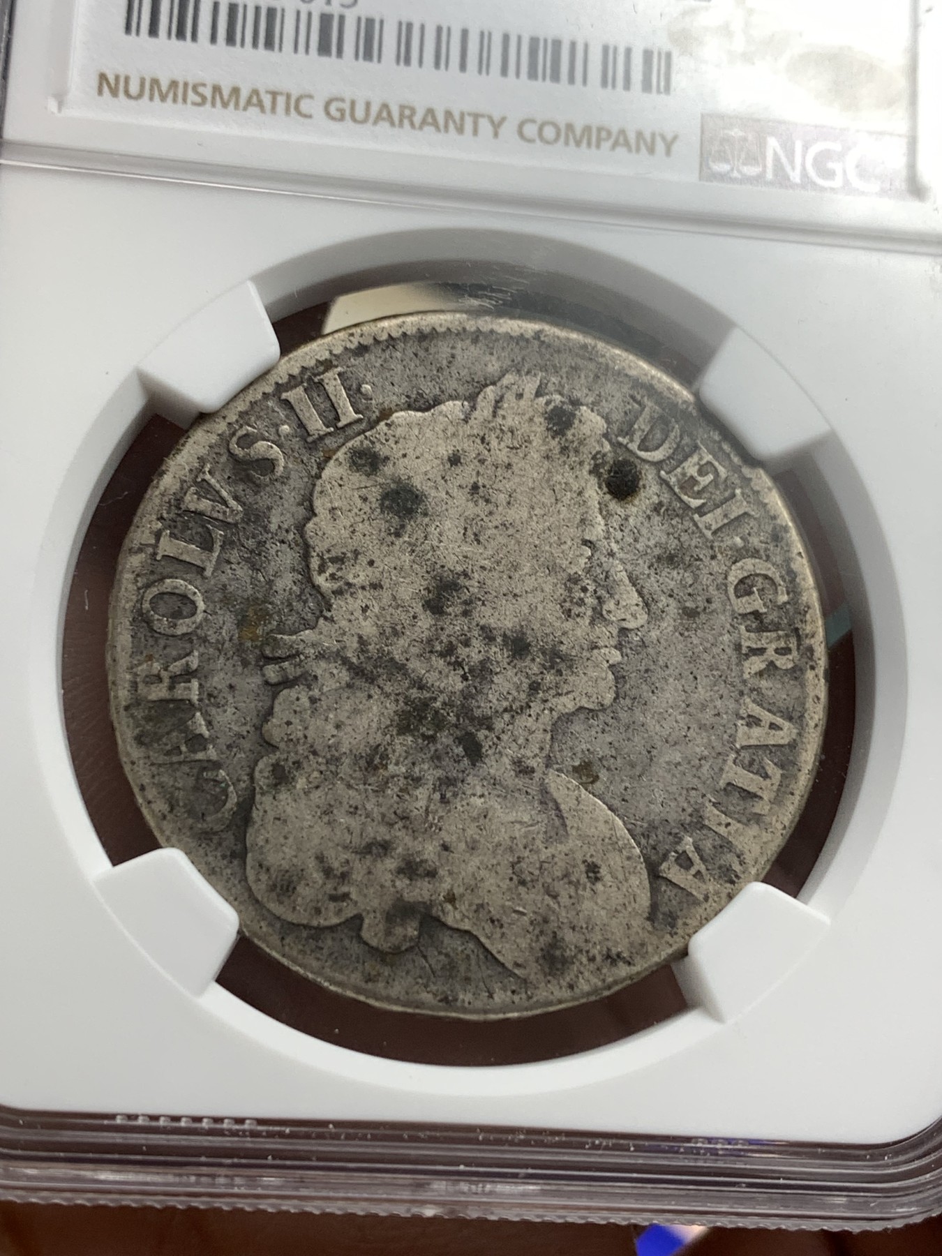 《竞宝斋》第180场-周日，周一2场 (全场包邮) NGC-AGD 1676年英国查理二世克朗银币 品相差些，不过没硬伤