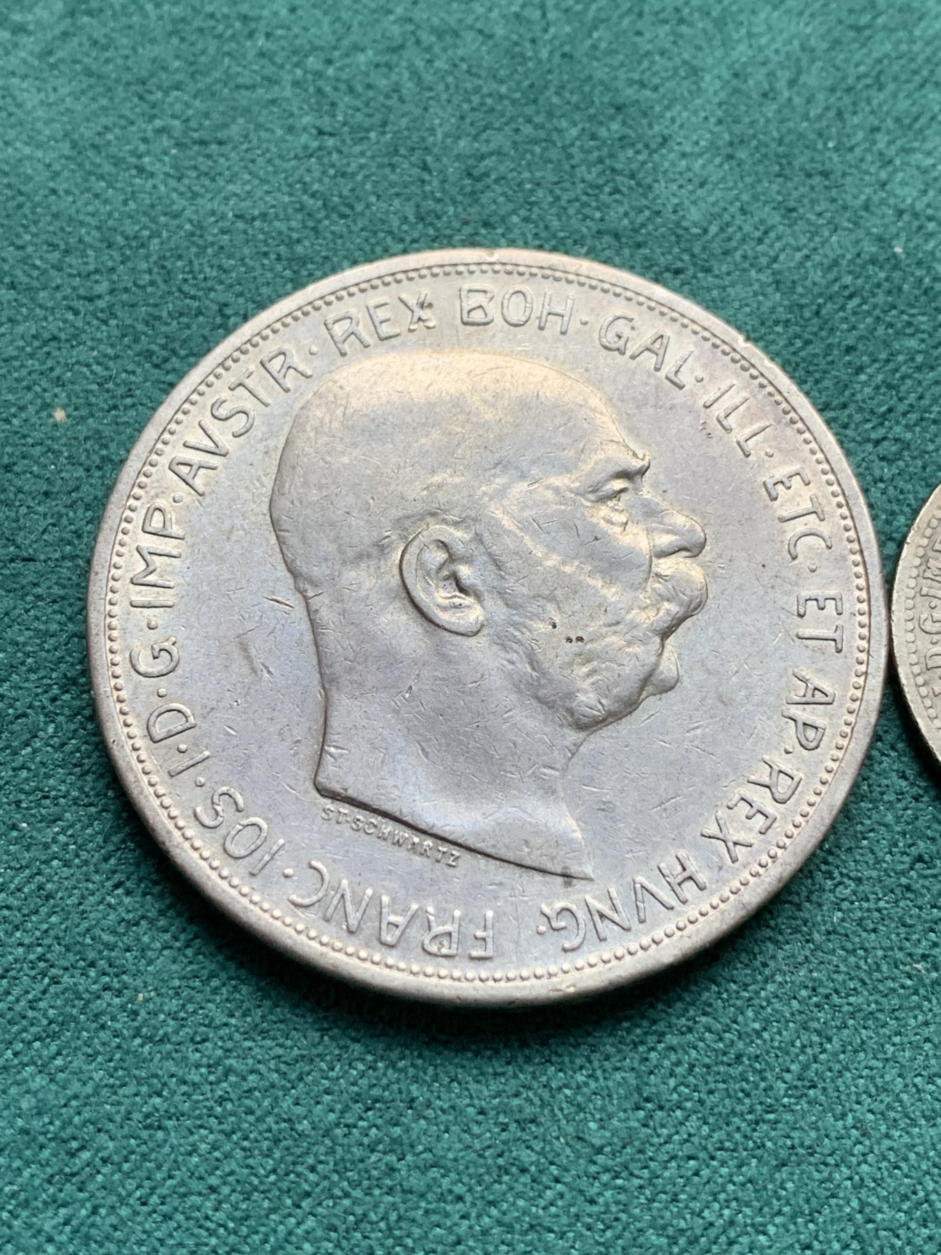 《竞宝斋》第180场-周日，周一2场 (全场包邮) 2枚一组 奥地利约瑟夫一世1900、1909年1克朗+5克朗银币