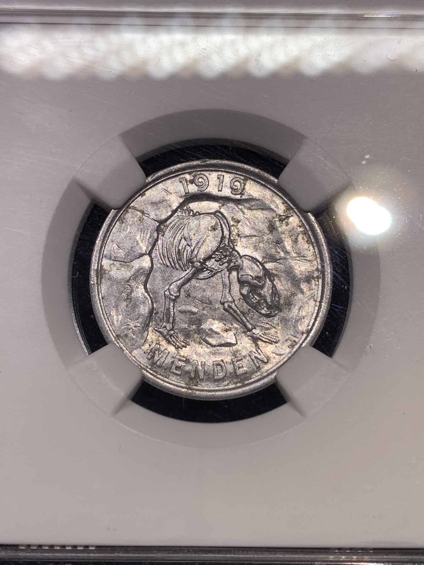 《竞宝斋》第180场-周日，周一2场 (全场包邮) NGC MS62 德国 1919年 NGC 更高分只有3枚  少见疑似标签错误，德紧大热门门登洞熊50芬尼铝币