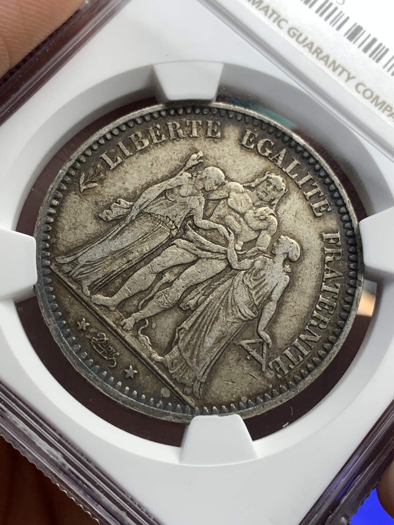 《竞宝斋》第180场-周日，周一2场 (全场包邮) NGC XF45 法国1873A大力神5法郎银币 厚黑包浆