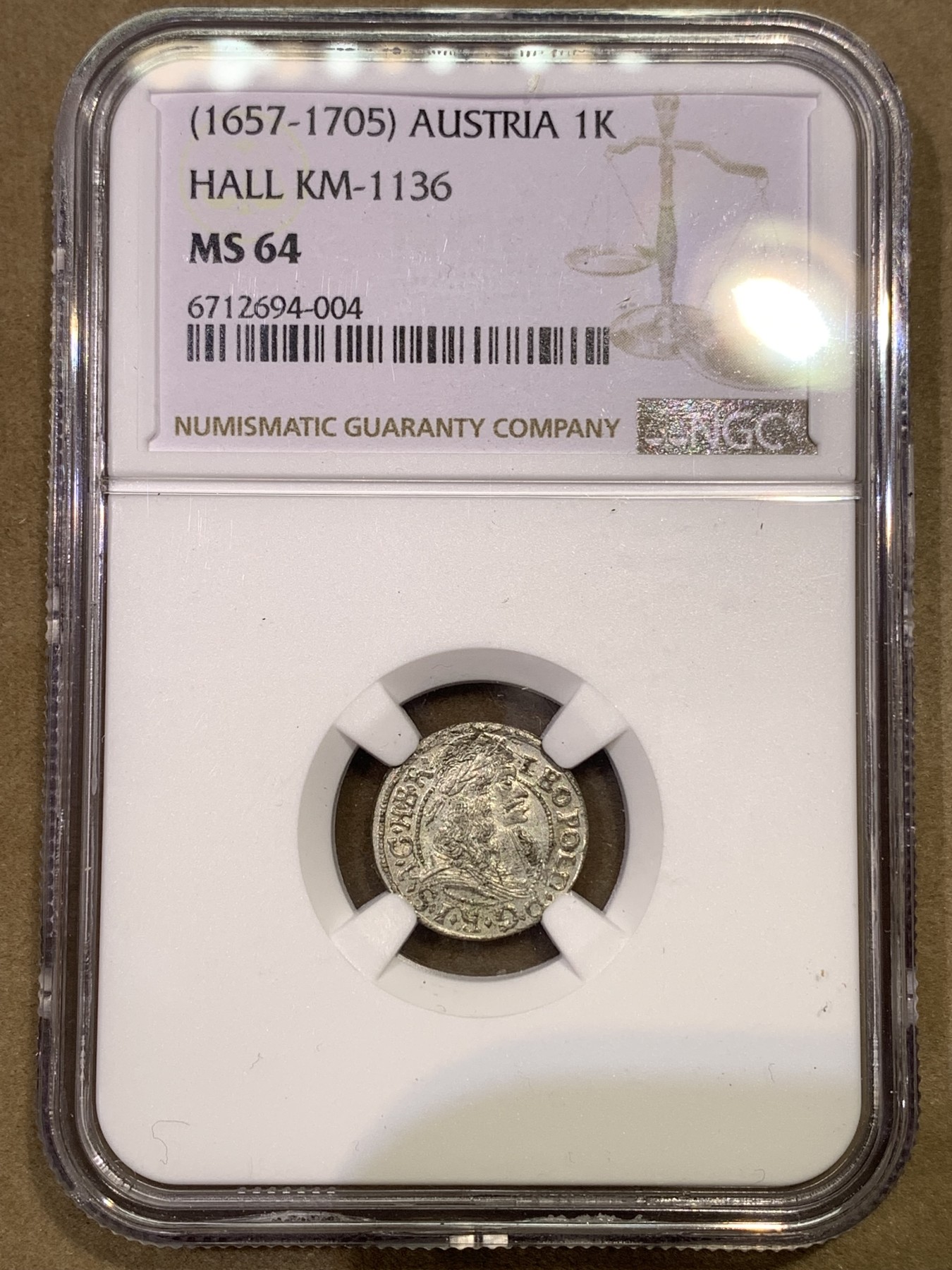《竞宝斋》第180场-周日，周一2场 (全场包邮) NGC MS64亚军 神罗奥地利1657年利奥波德一世1克鲁泽银币
