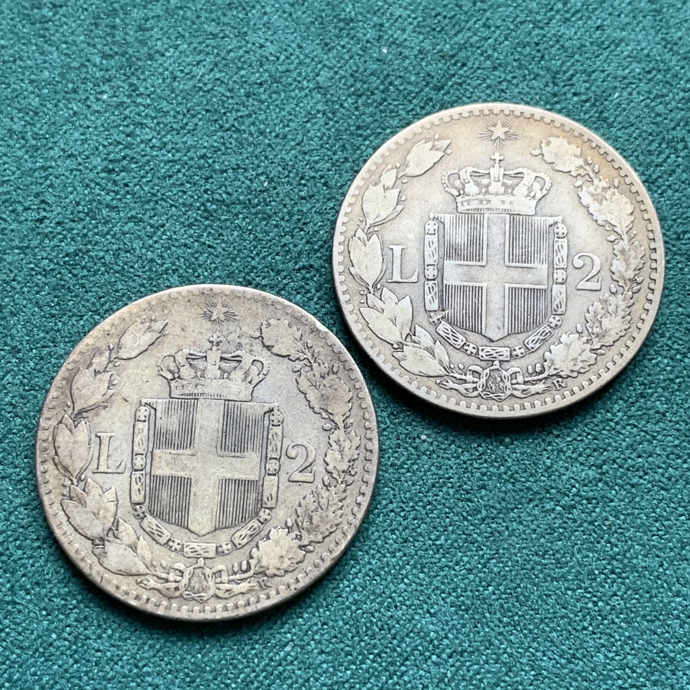 《竞宝斋》第180场-周日，周一2场 (全场包邮) 意大利1884年翁贝托一世2里拉银币2枚