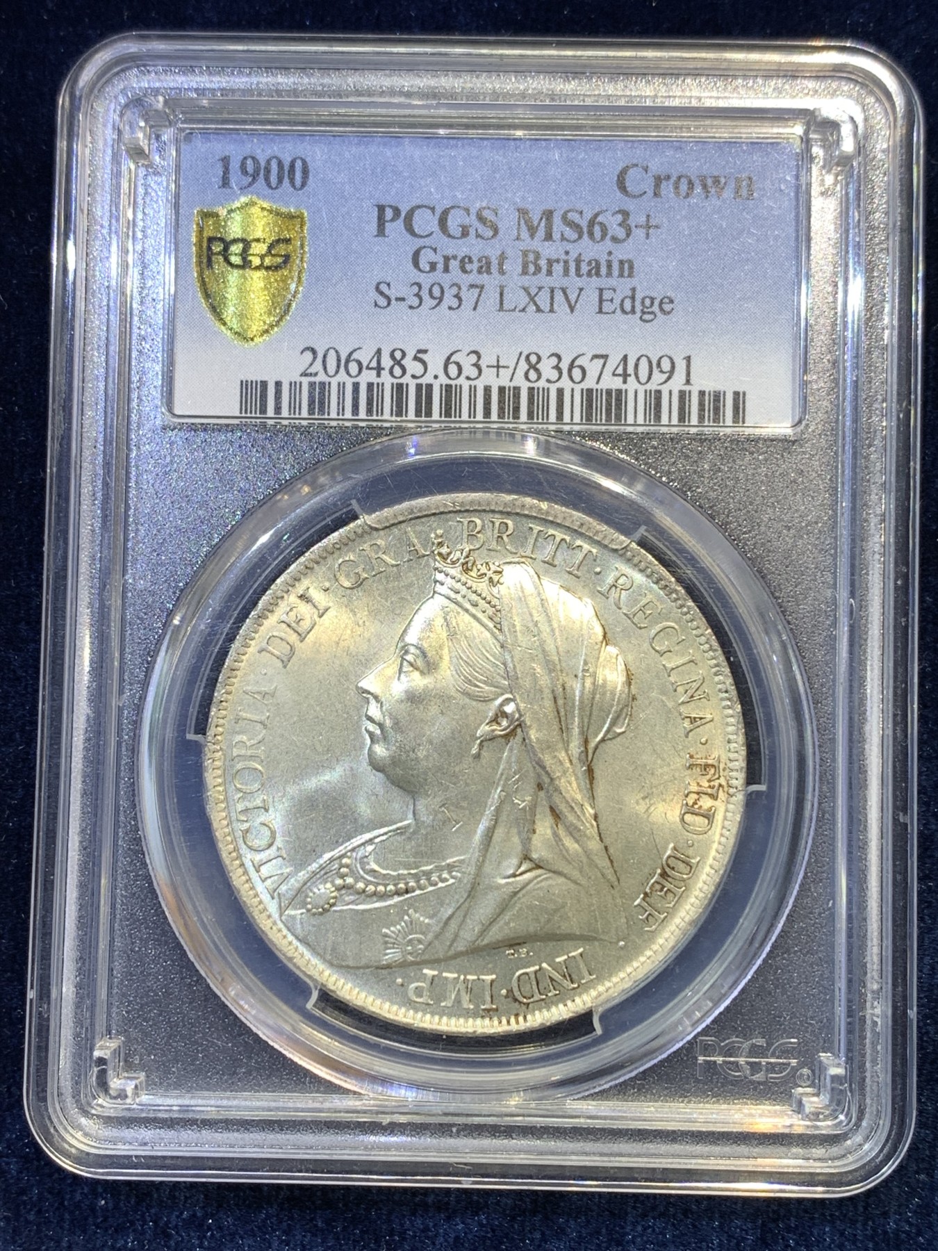 《竞宝斋》第180场-周日，周一2场 (全场包邮) PCGS-MS63＋ 英国维多利亚 1900 LXIV版披纱马剑 P盒63分给个＋号明显是在压分 高分难得 现在送P时间长 好东西不要错过