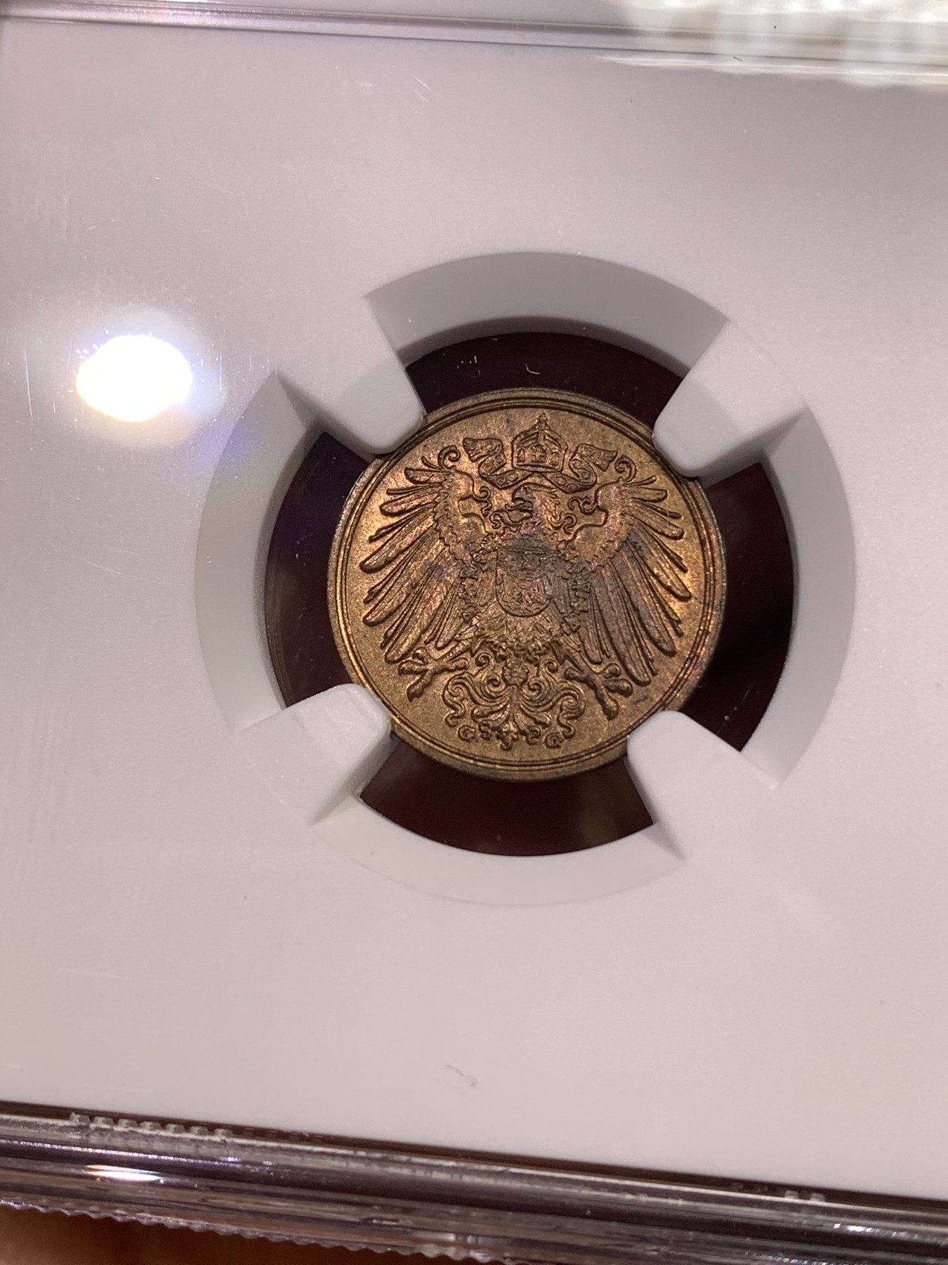 《竞宝斋》第180场-周日，周一2场 (全场包邮) NGC-MS64亚军 德国德意志第二帝国1912年G版1芬尼铜币