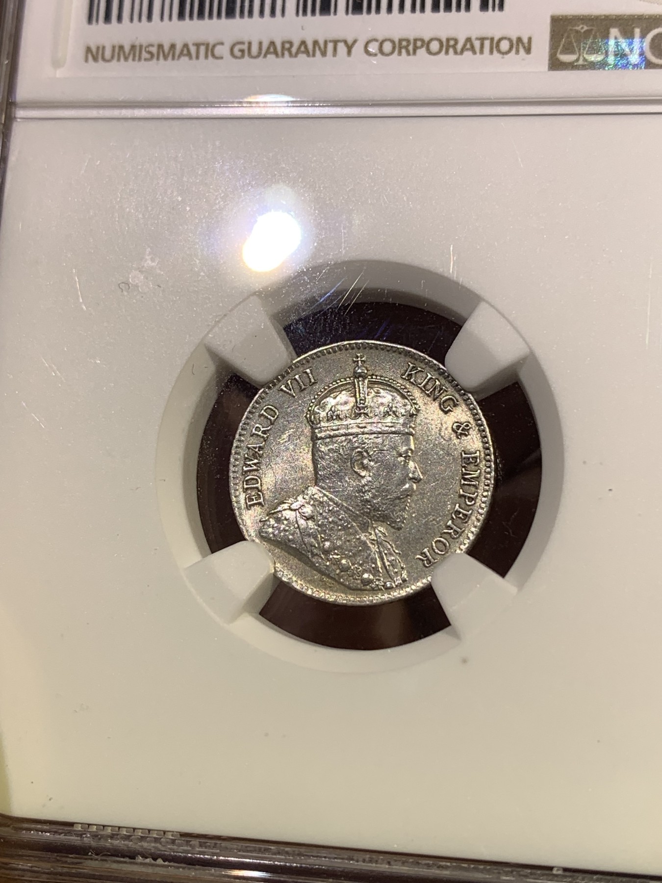 《竞宝斋》第180场-周日，周一2场 (全场包邮) NGC-UNCD 英属东非1906年爱德华七世25分银币，少见早期高银品种。