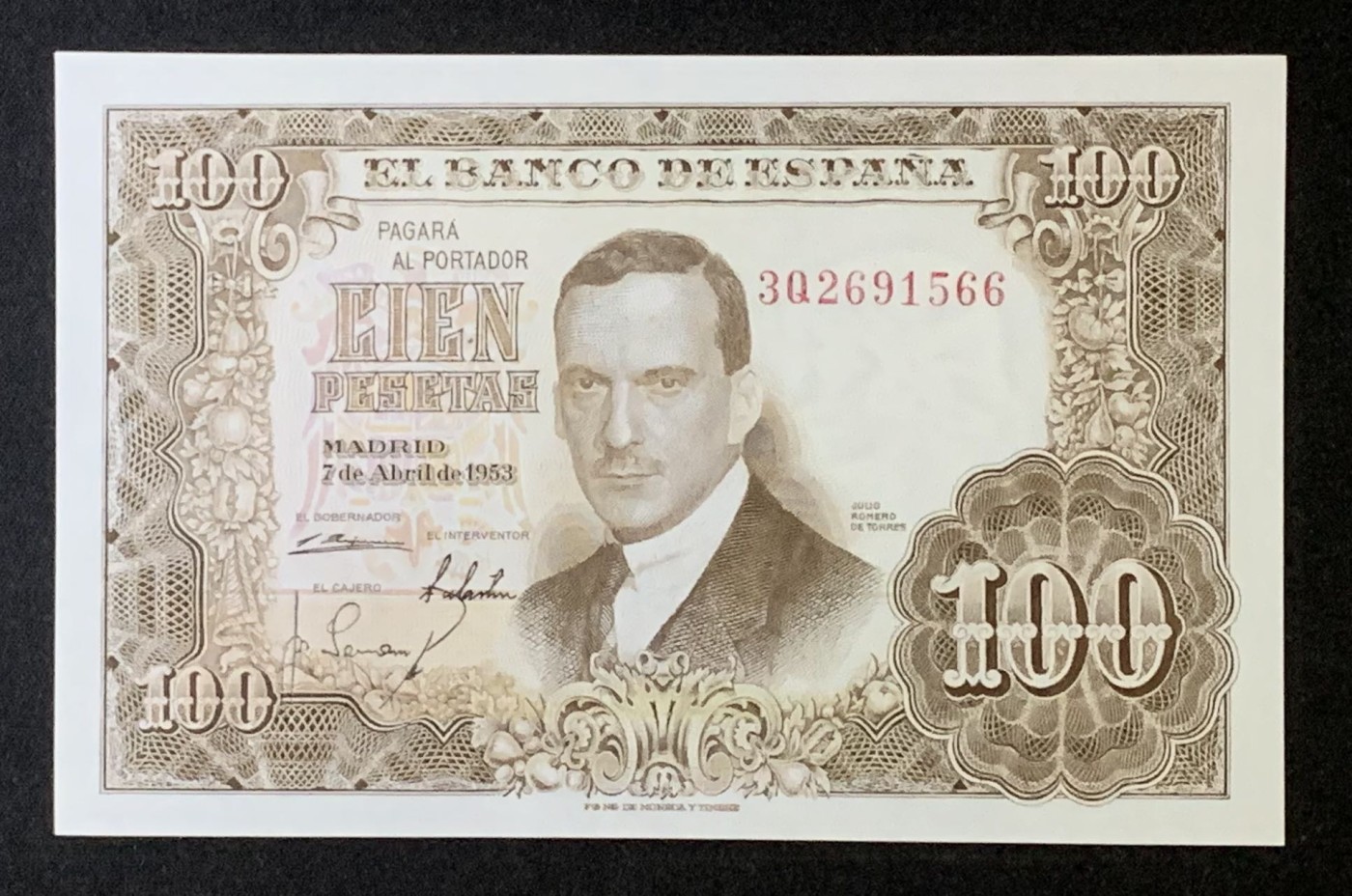 紫瑗钱币——第306期拍卖 西班牙 1953年 油画《模特》 100比塞塔 UNC