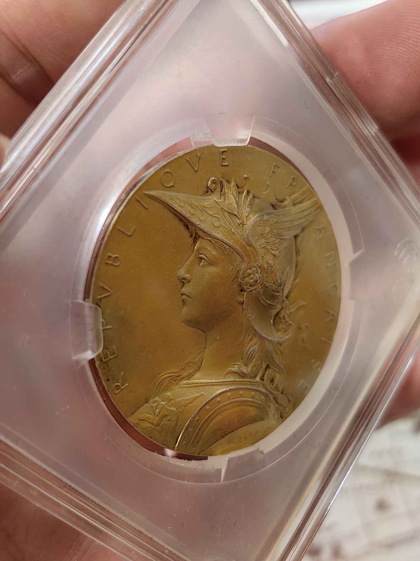 橡树集藏-006场 海纳百川 法国玛丽安娜戎装内政部切肩版银镀金章  直径：36mm  重量： 边铭：20.5gr 丰饶角加银标