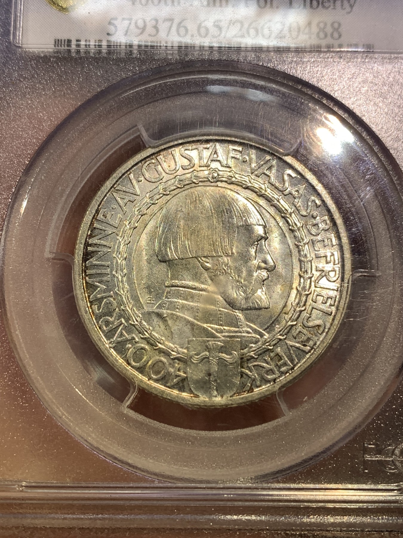 《竞宝斋》第180场-周日，周一2场 (全场包邮) PCGS-MS65 瑞典1921年2克朗纪念银币，高分一步到位。