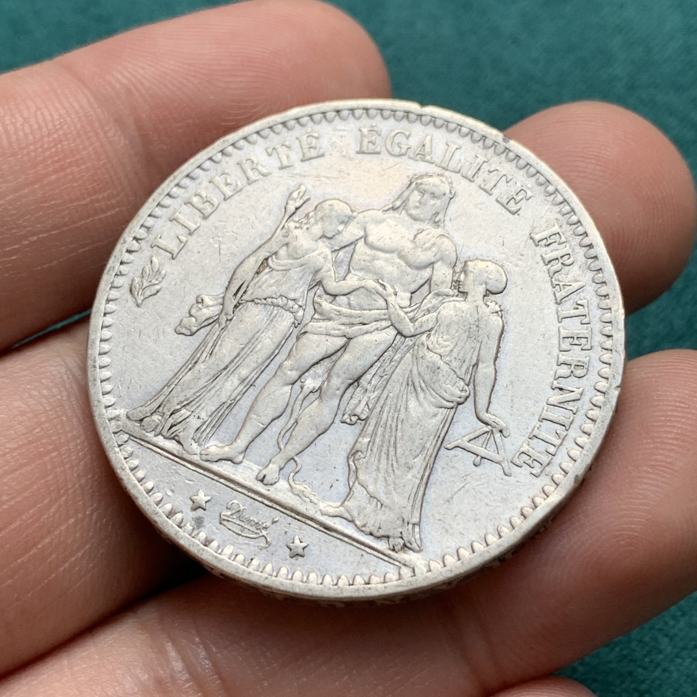 《竞宝斋》第180场-周日，周一2场 (全场包邮) 法国 1875年 大力神 5法郎银币 发行量不多的年份