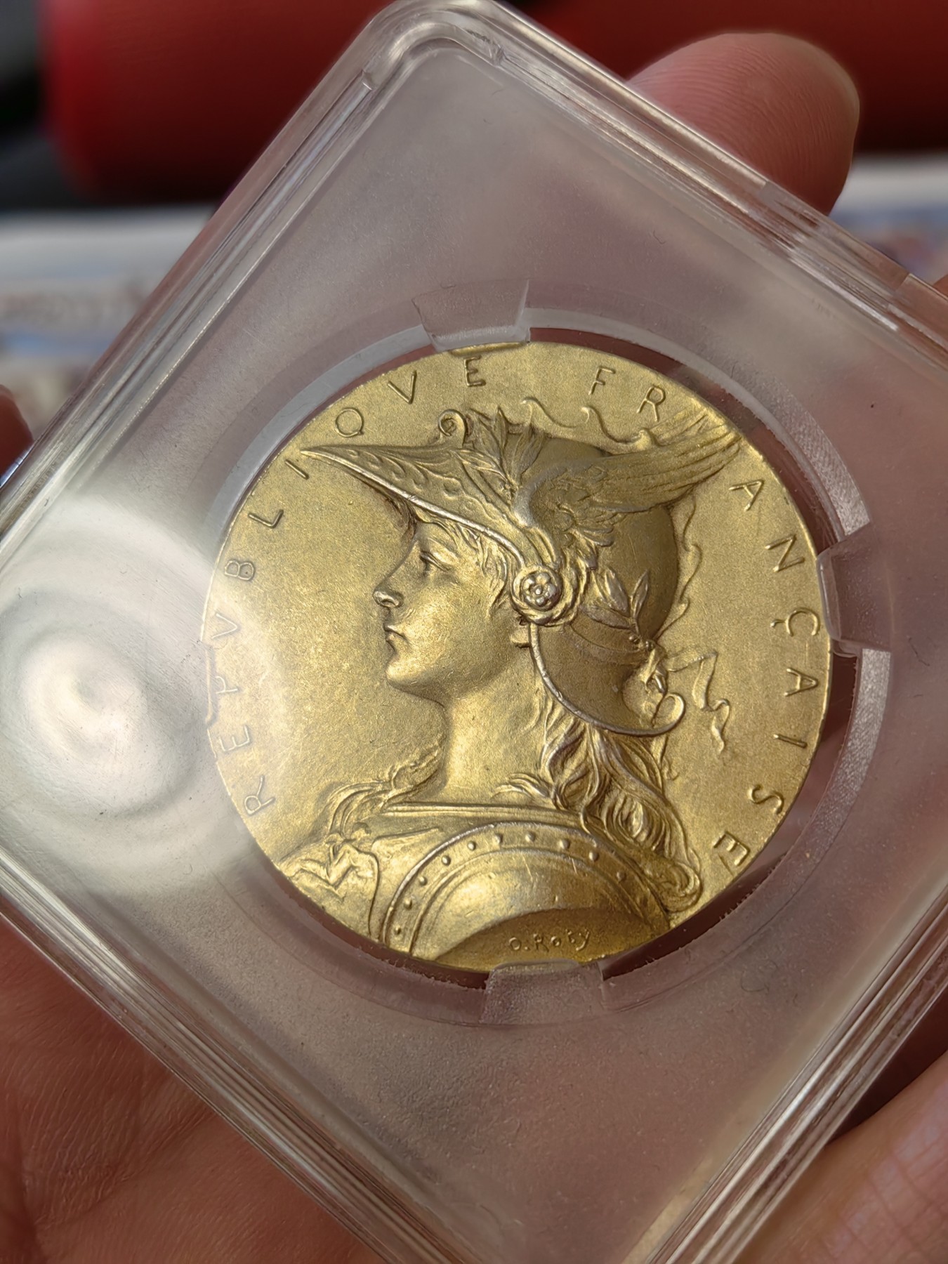 橡树集藏-006场 海纳百川 法国玛丽安娜戎装内政部切肩版银镀金章  直径：36mm  重量： 边铭：20.5gr 丰饶角加银标