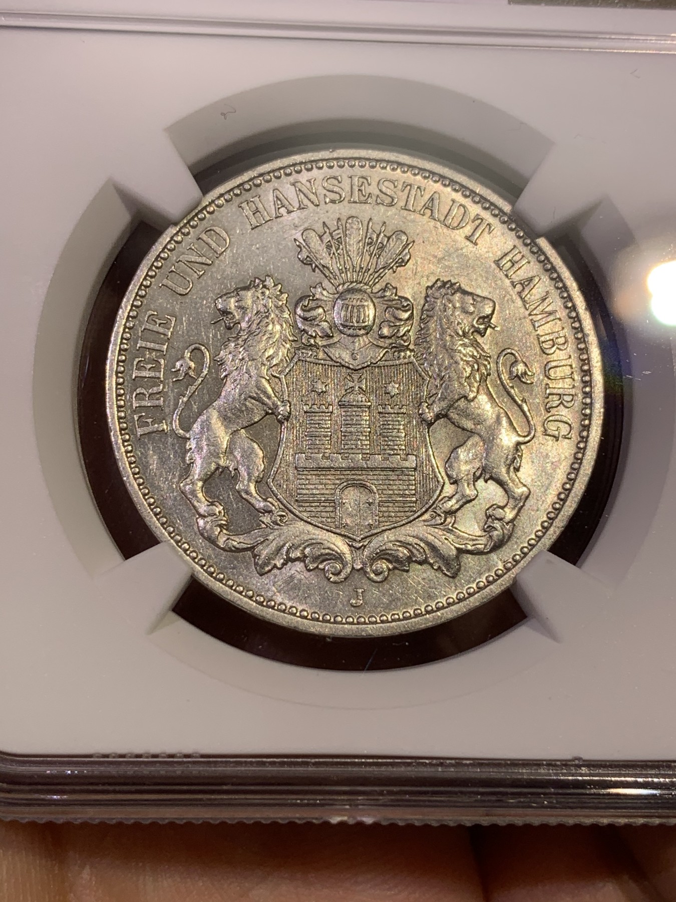 《竞宝斋》第180场-周日，周一2场 (全场包邮) NGC AU58 德国汉堡1909年3马克银币