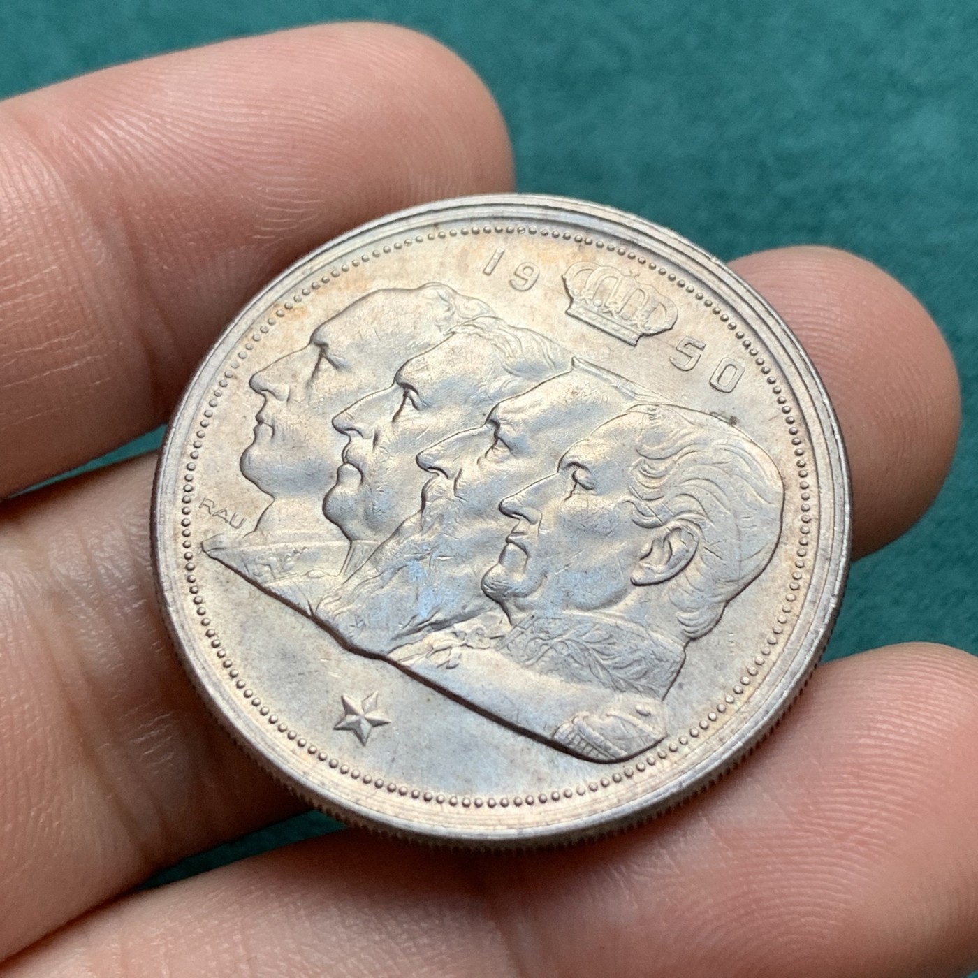 《竞宝斋》第180场-周日，周一2场 (全场包邮) 比利时1950年四皇100法郎银币