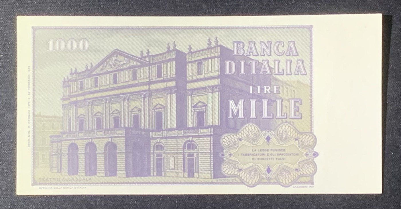 紫瑗钱币——第306期拍卖 意大利 1977年 威尔第 1000里拉 UNC-