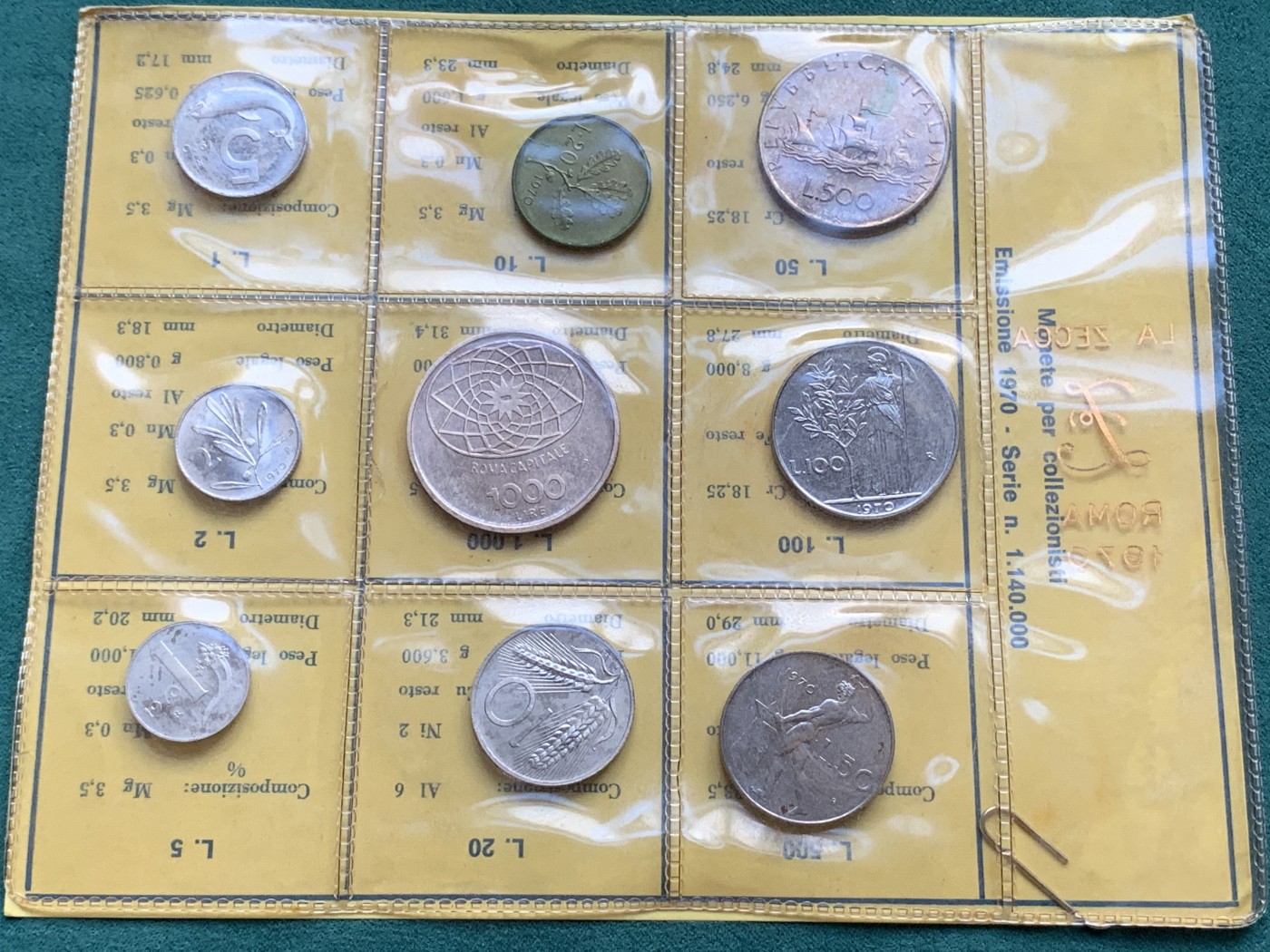 《竞宝斋》第180场-周日，周一2场 (全场包邮) 意大利，1970，普制套币 含两枚银币